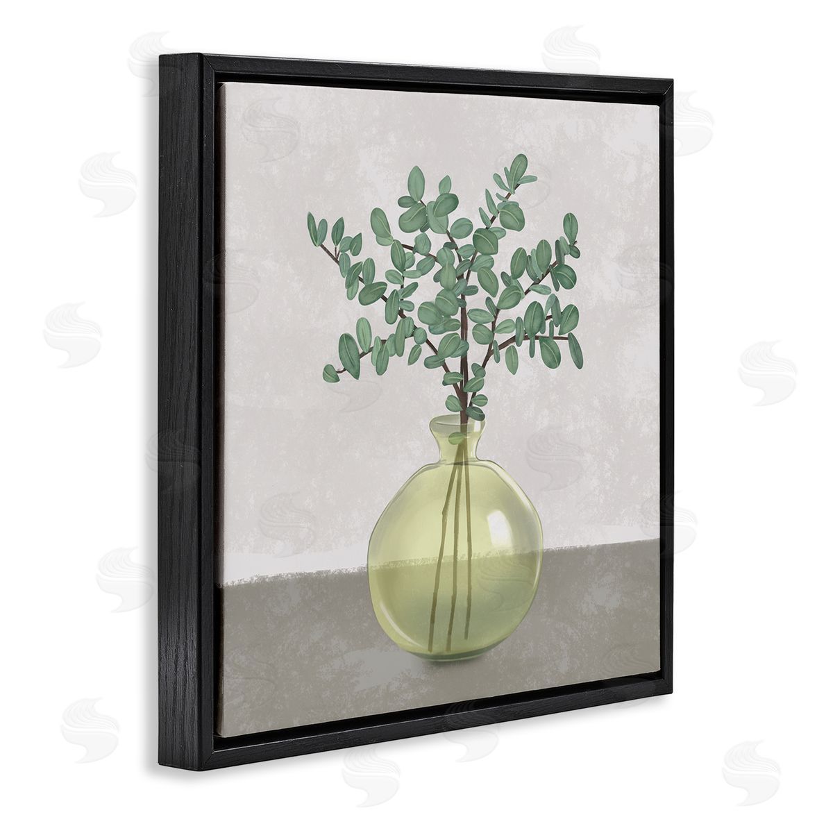 Plant In Vase Grey Neutral Black Floating Frame Canvas Wall Art, Home Decor by Ziwei Li