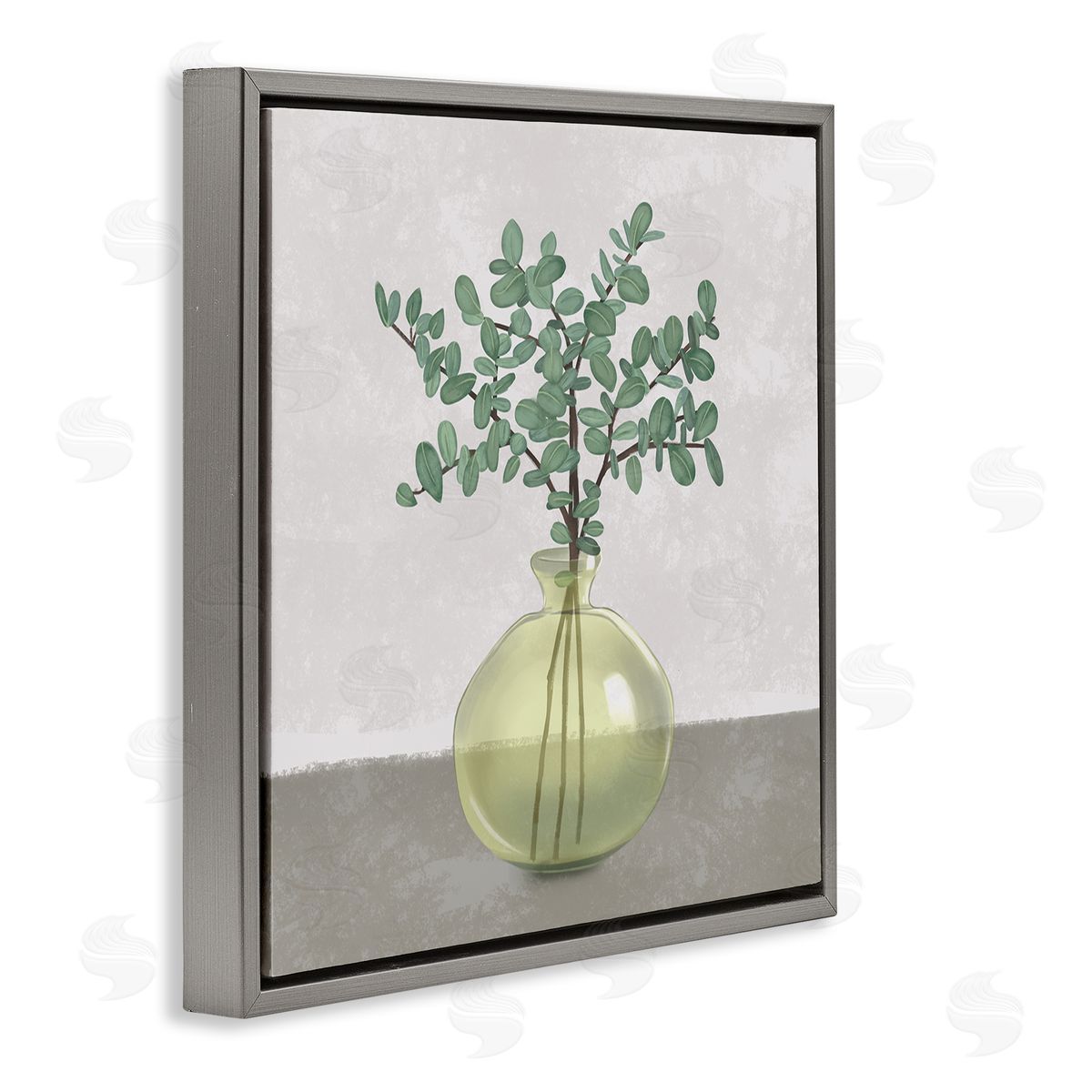 Plant In Vase Grey Neutral Grey Floating Frame Canvas Wall Art, Home Decor by Ziwei Li