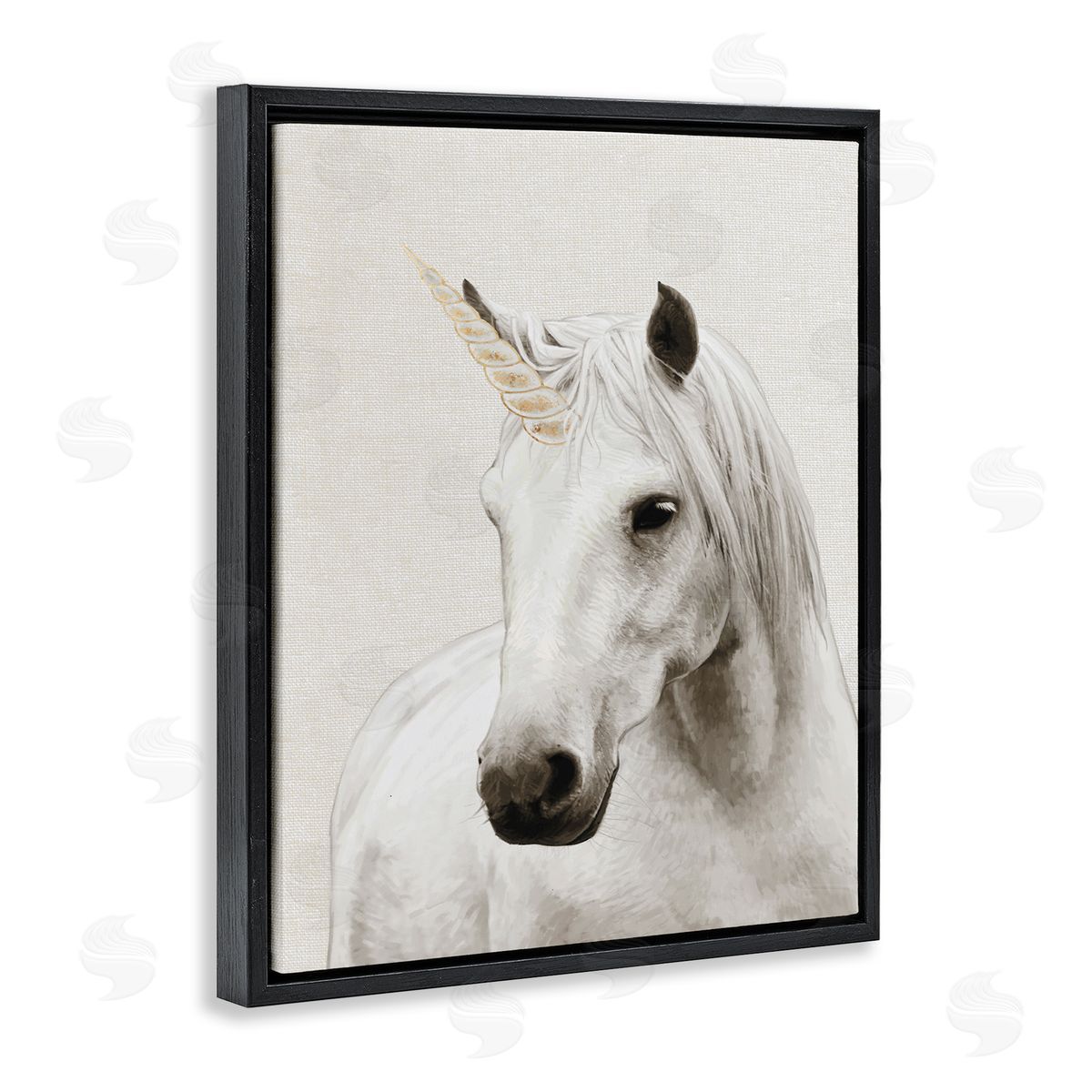 Unicorn Portrait White Fantasy Black Floating Frame Canvas Wall Art, Home Decor by Ziwei Li