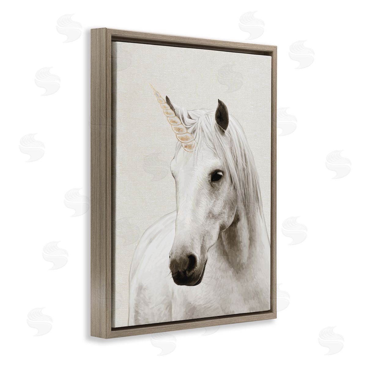 Unicorn Portrait White Fantasy Brown Floating Frame Canvas Wall Art, Home Decor by Ziwei Li