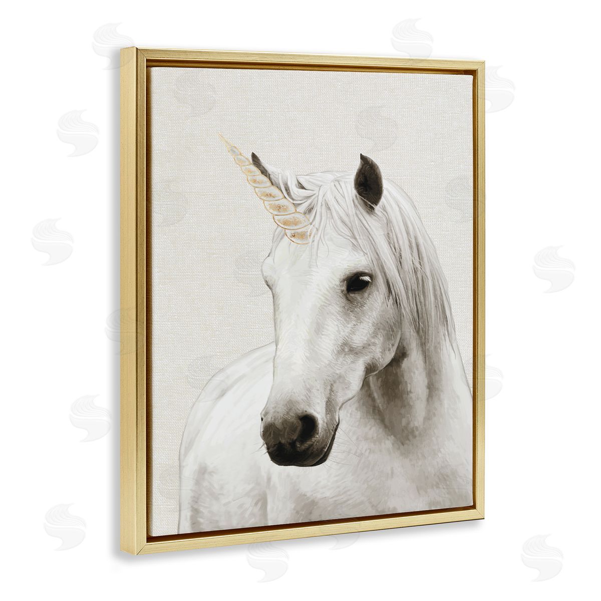Unicorn Portrait White Fantasy Gold Floating Frame Canvas Wall Art, Home Decor by Ziwei Li