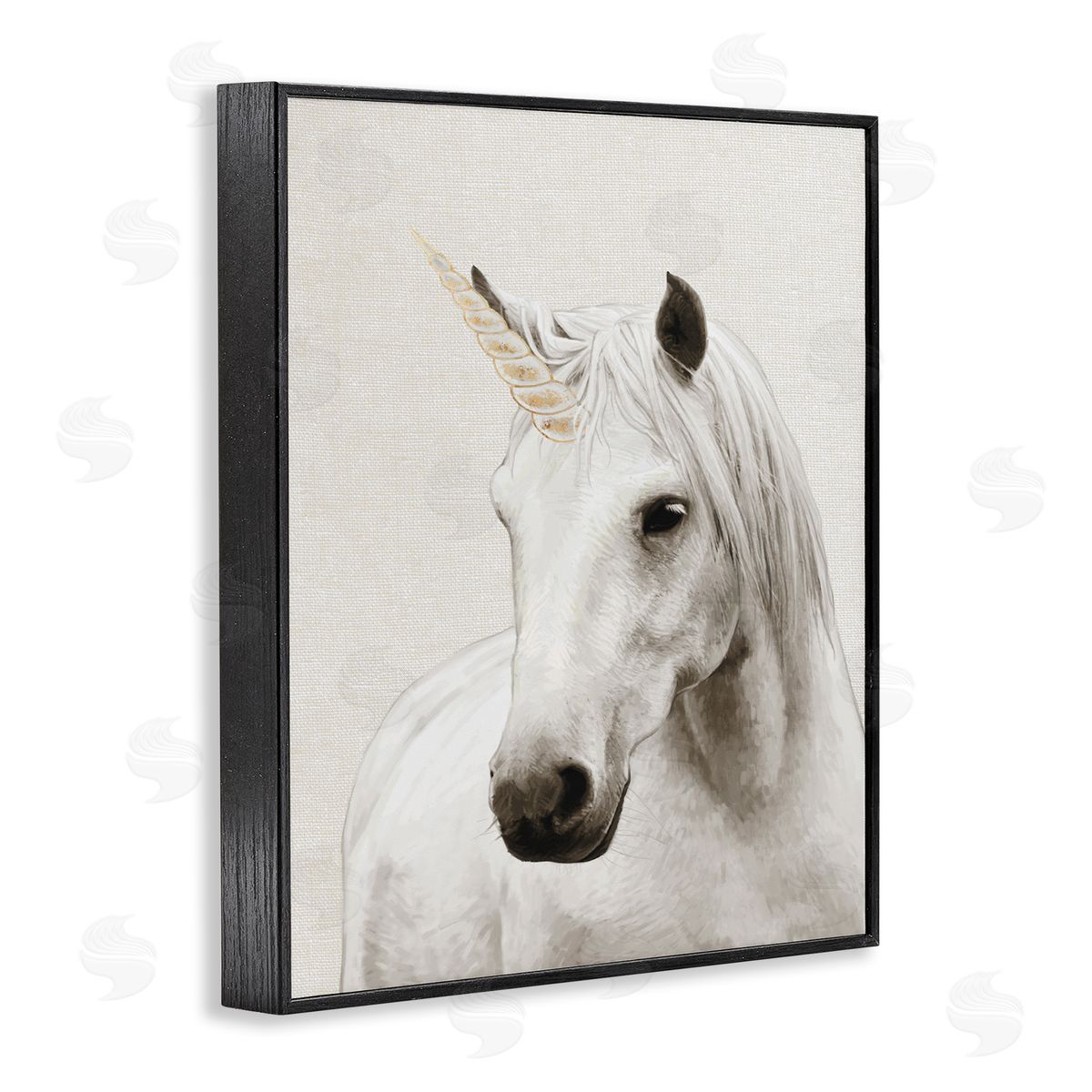 Unicorn Portrait White Fantasy Black Frame Print Wall Art, Home Decor by Ziwei Li