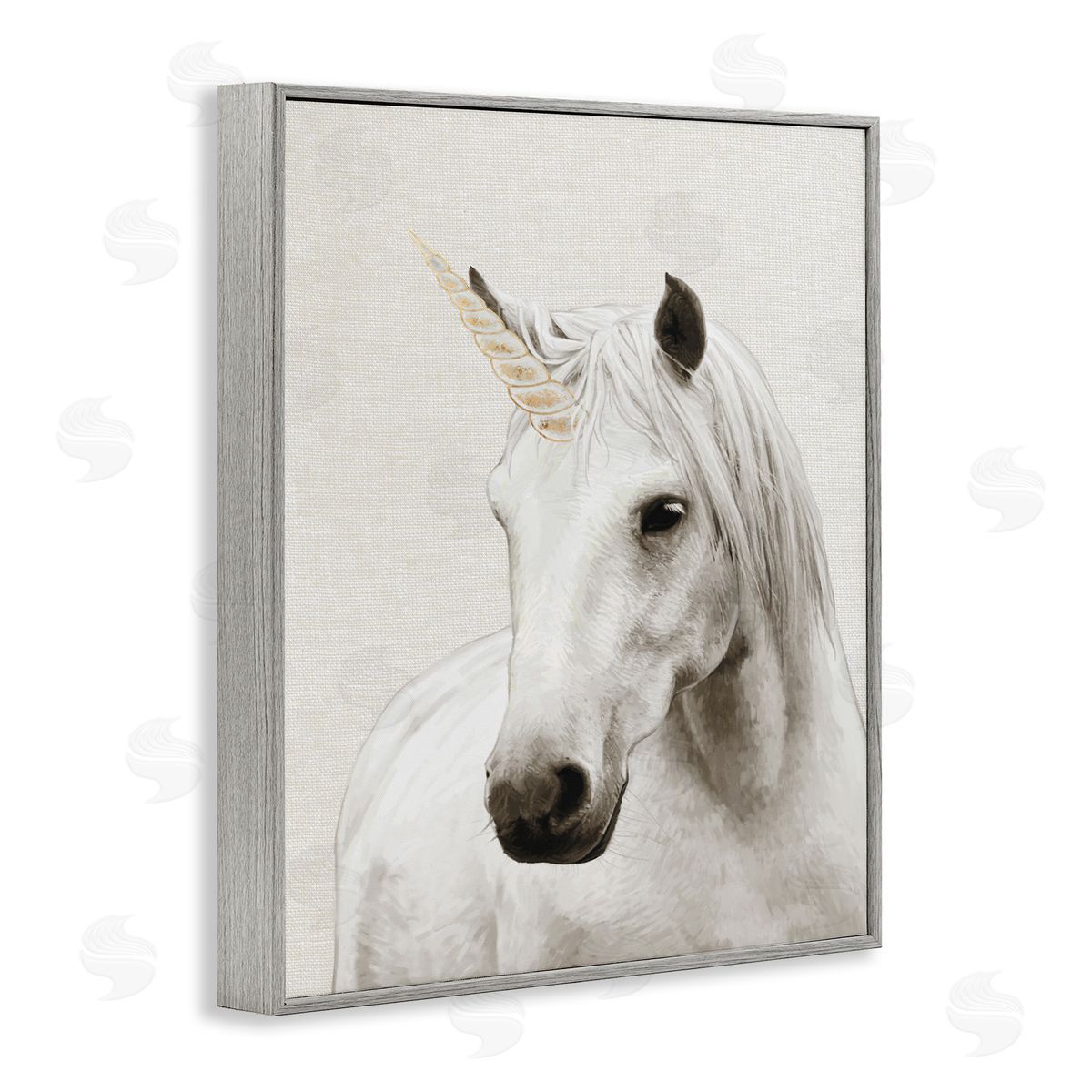 Unicorn Portrait White Fantasy Grey Frame Print Wall Art, Home Decor by Ziwei Li