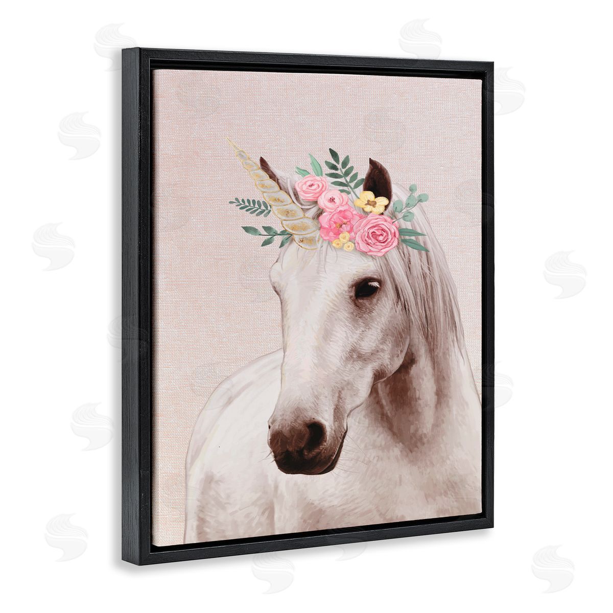 Unicorn Portrait Pink Fantasy Black Floating Frame Canvas Wall Art, Home Decor by Ziwei Li