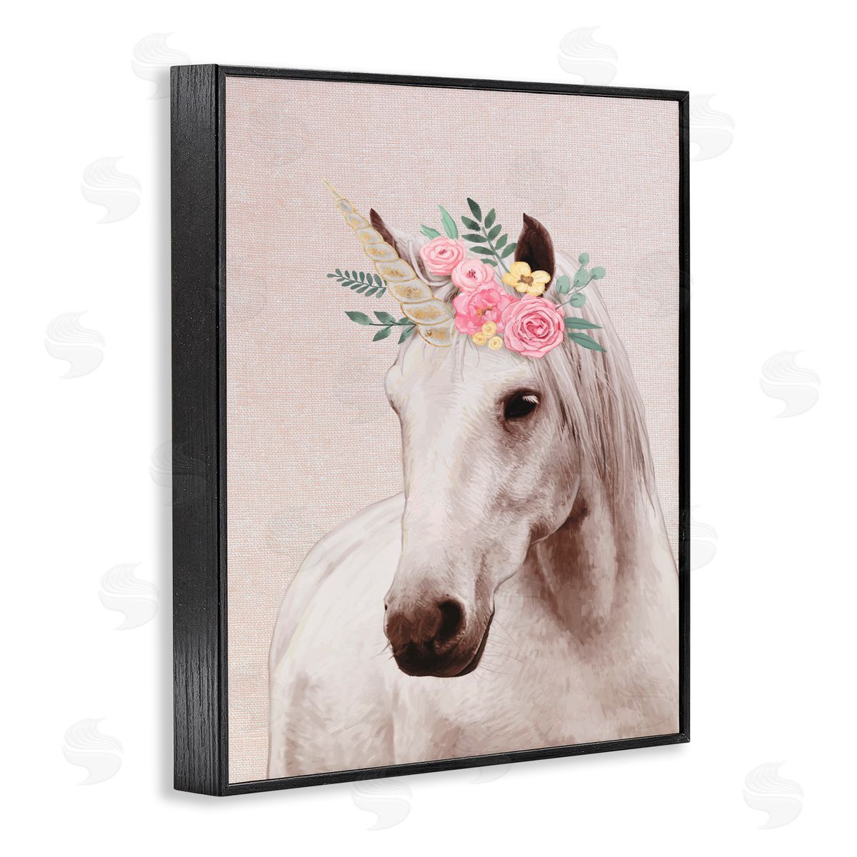 Unicorn Portrait Pink Fantasy Black Frame Print Wall Art, Home Decor by Ziwei Li