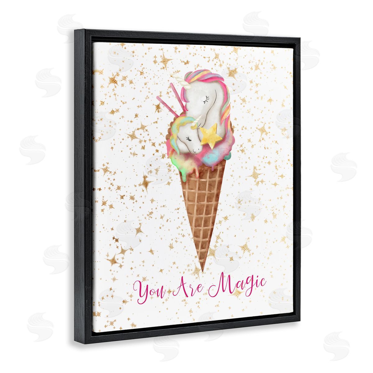 You Are Magic Unicorn Ice Cream Black Floating Frame Canvas Wall Art, Home Decor by Ziwei Li