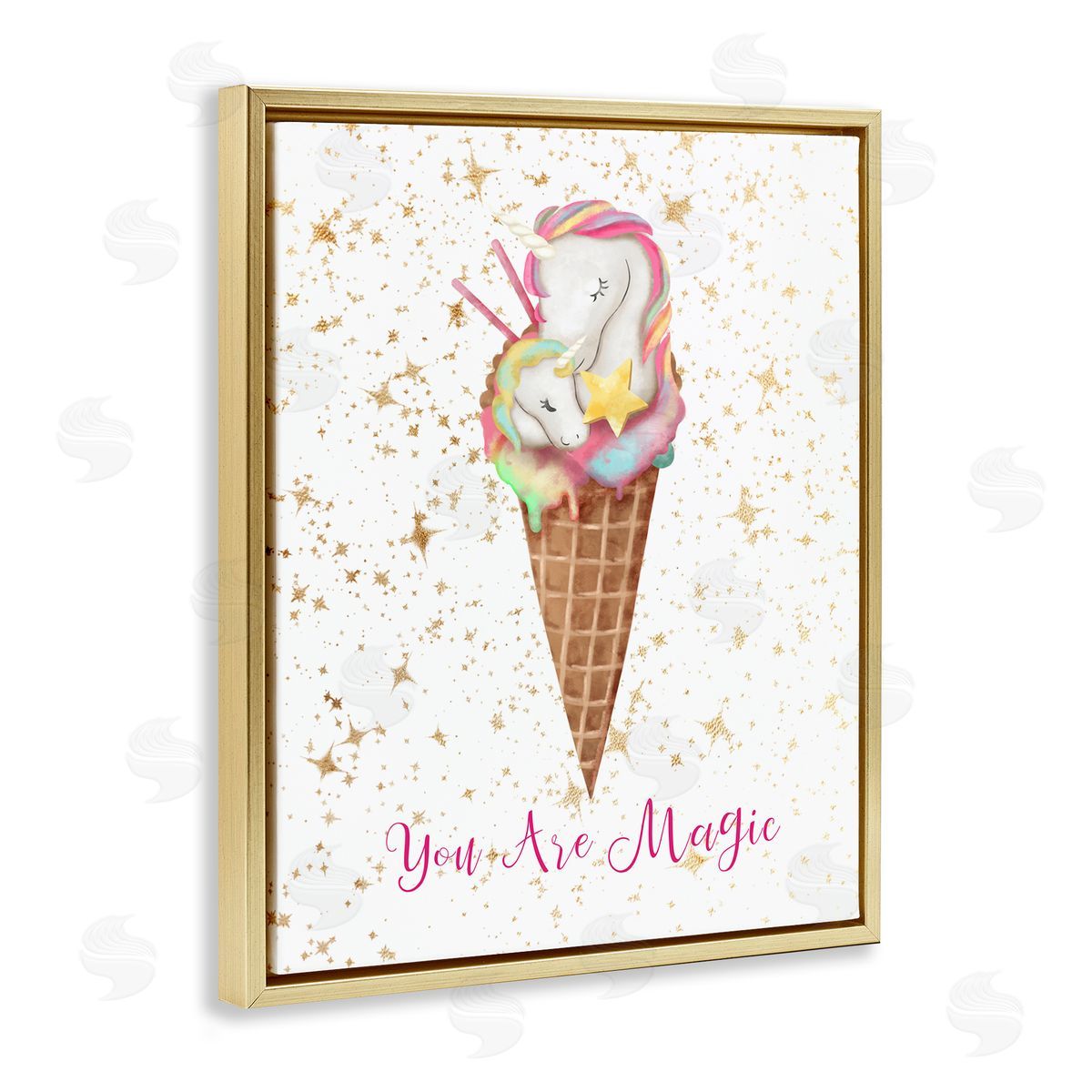 You Are Magic Unicorn Ice Cream Gold Floating Frame Canvas Wall Art, Home Decor by Ziwei Li
