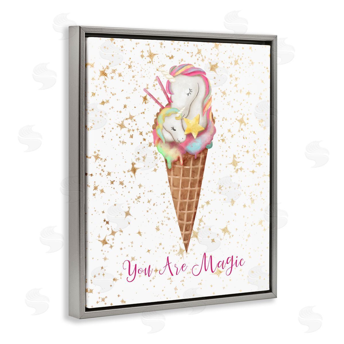 You Are Magic Unicorn Ice Cream Grey Floating Frame Canvas Wall Art, Home Decor by Ziwei Li