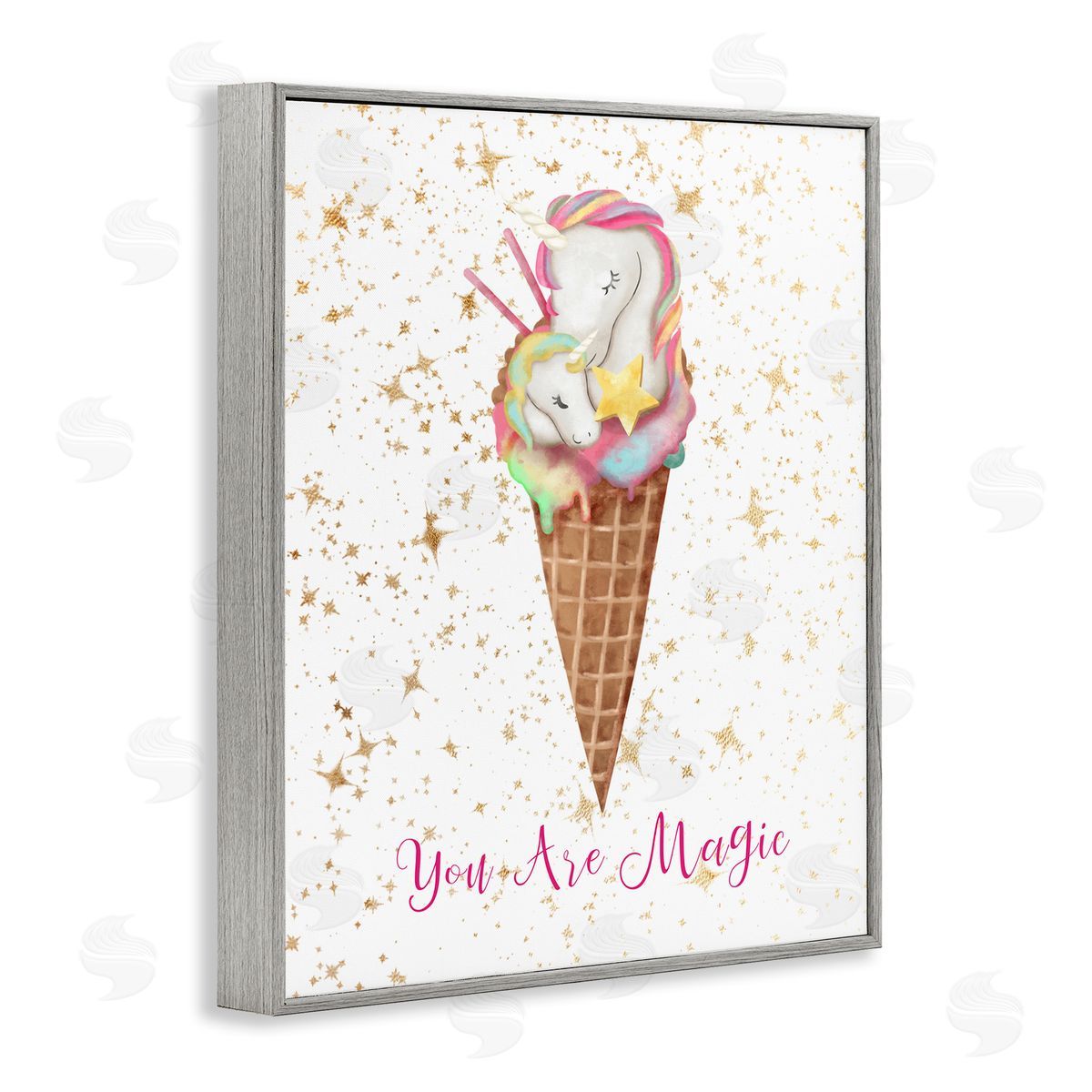 You Are Magic Unicorn Ice Cream Grey Frame Print Wall Art, Home Decor by Ziwei Li