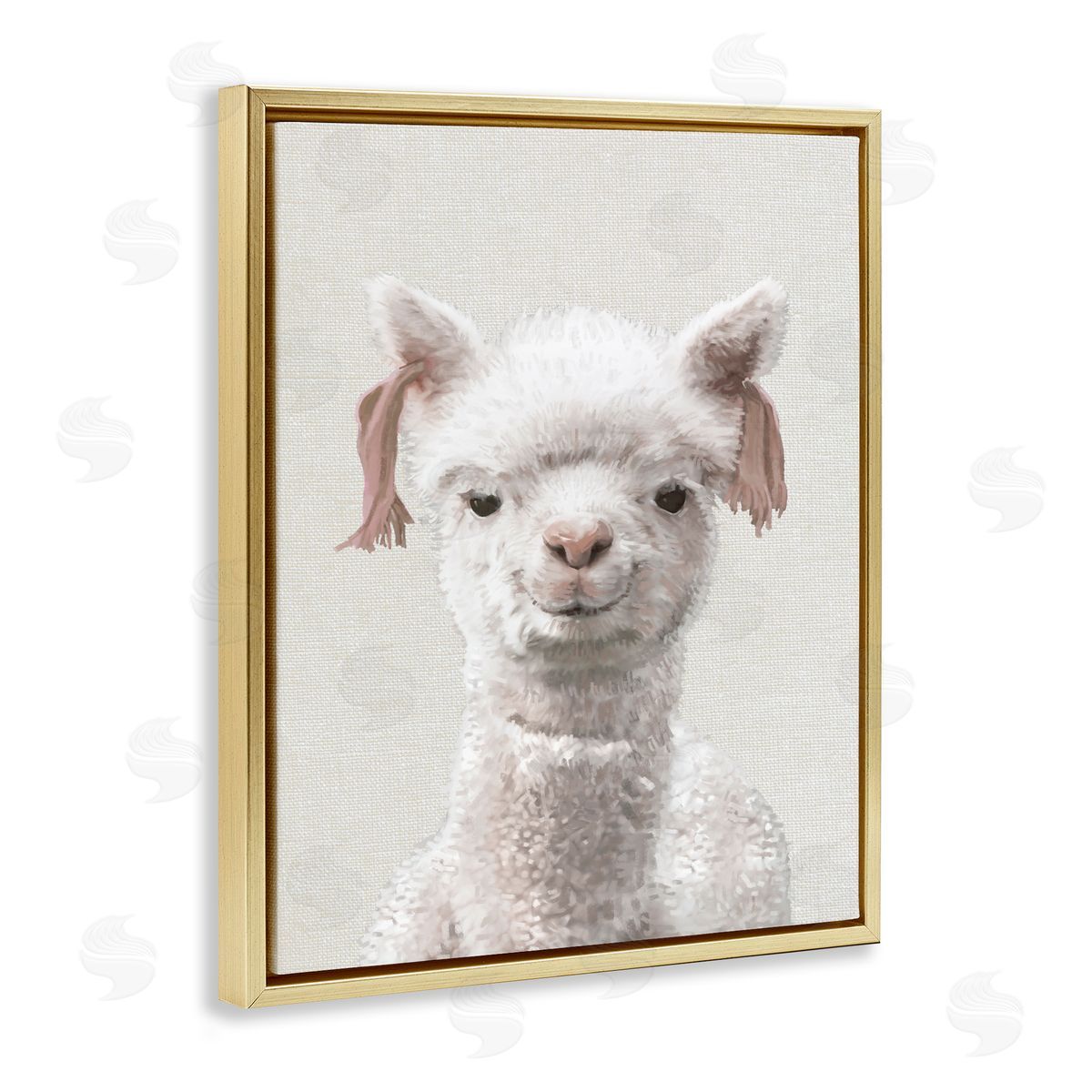 Llama Portrait Animal Gold Floating Frame Canvas Wall Art, Home Decor by Ziwei Li
