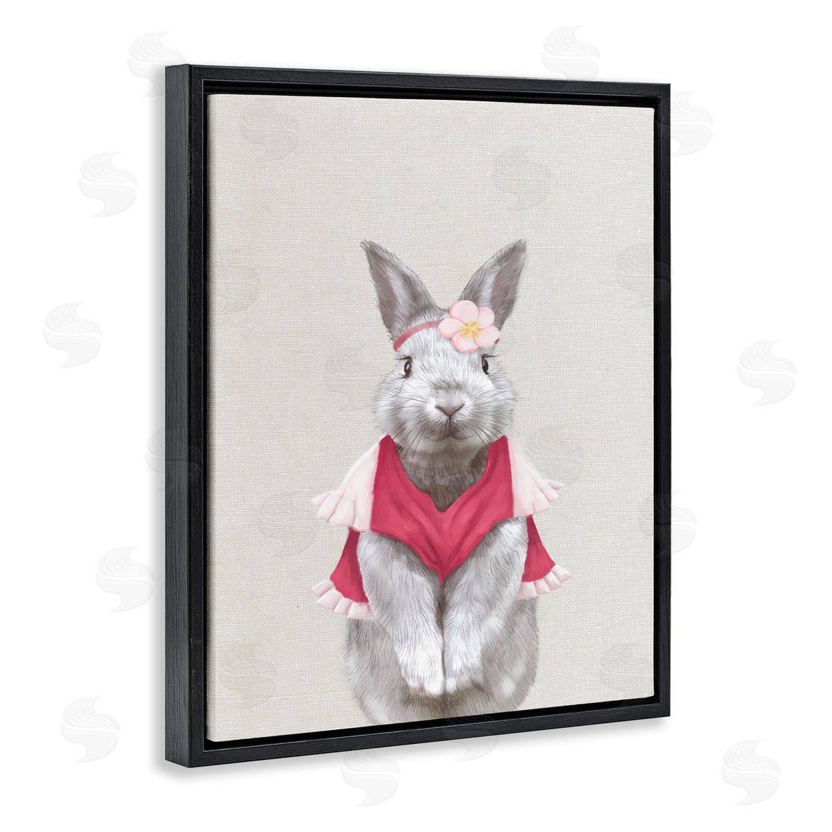 Bunny Rabbit Pink Clothes Black Floating Frame Canvas Wall Art, Home Decor by Ziwei Li