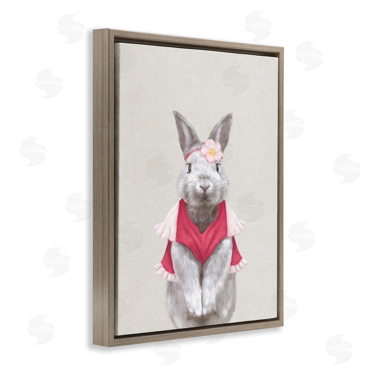 Bunny Rabbit Pink Clothes Brown Floating Frame Canvas Wall Art, Home Decor by Ziwei Li