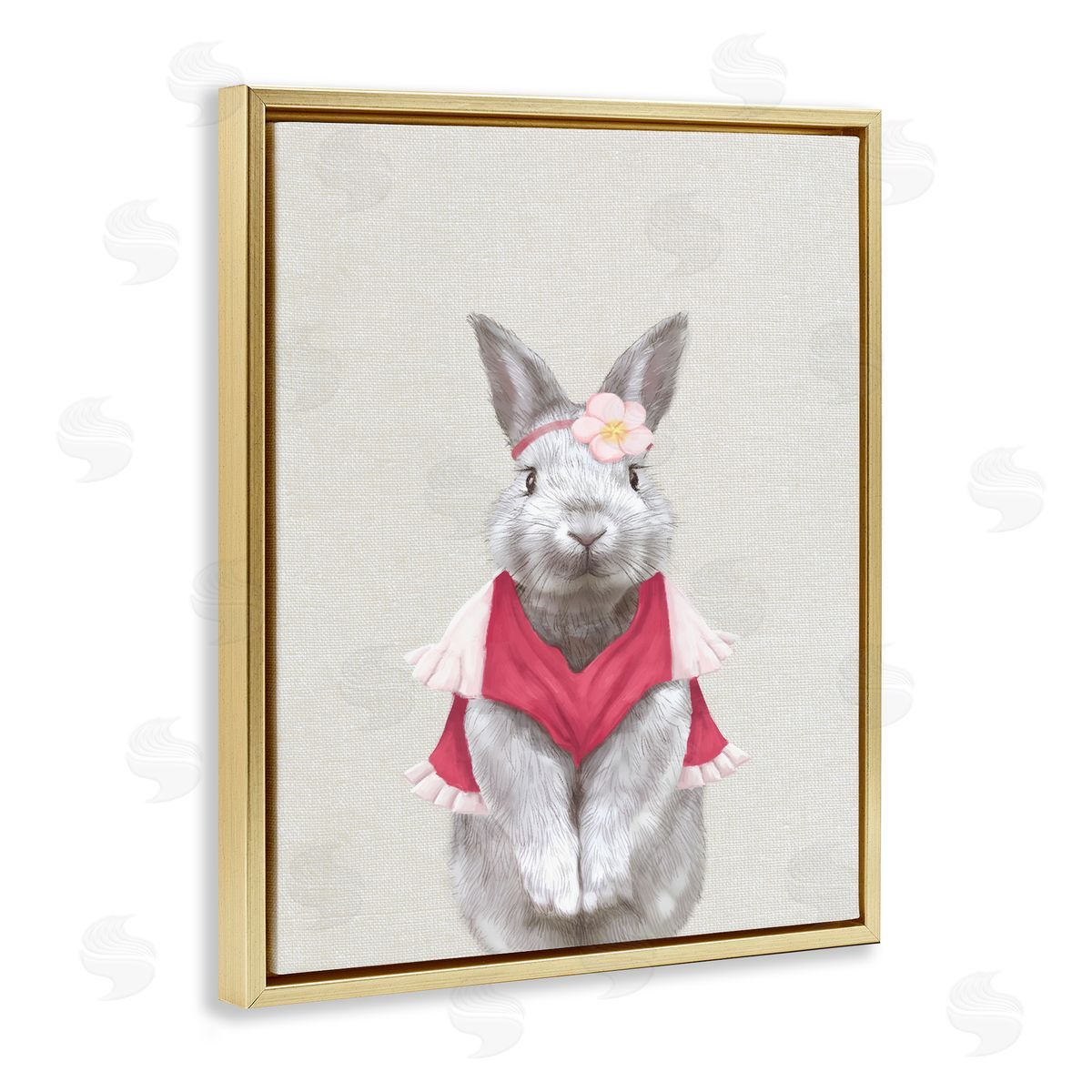 Bunny Rabbit Pink Clothes Gold Floating Frame Canvas Wall Art, Home Decor by Ziwei Li