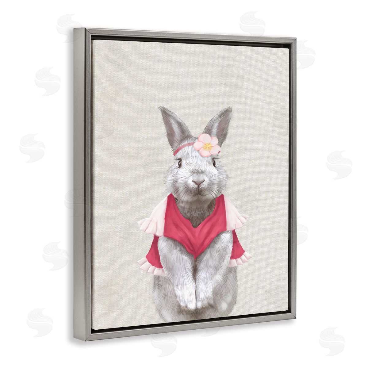 Bunny Rabbit Pink Clothes Grey Floating Frame Canvas Wall Art, Home Decor by Ziwei Li