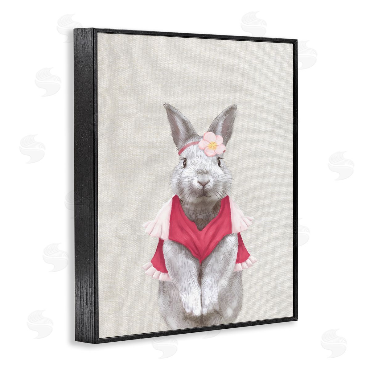 Bunny Rabbit Pink Clothes Black Frame Print Wall Art, Home Decor by Ziwei Li