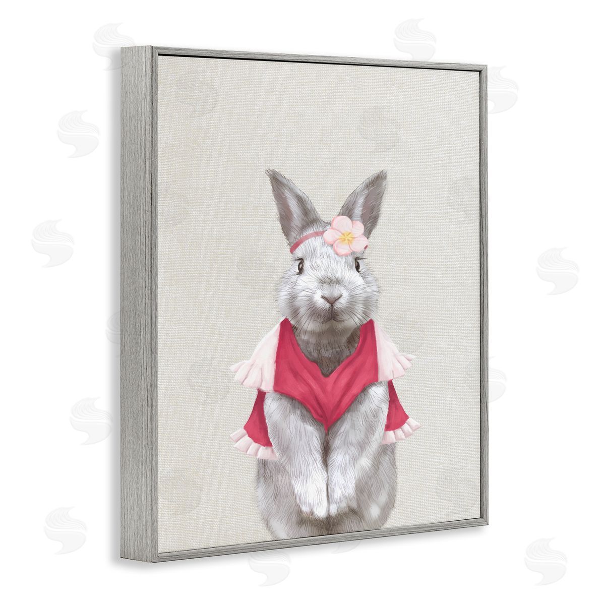 Bunny Rabbit Pink Clothes Grey Frame Print Wall Art, Home Decor by Ziwei Li