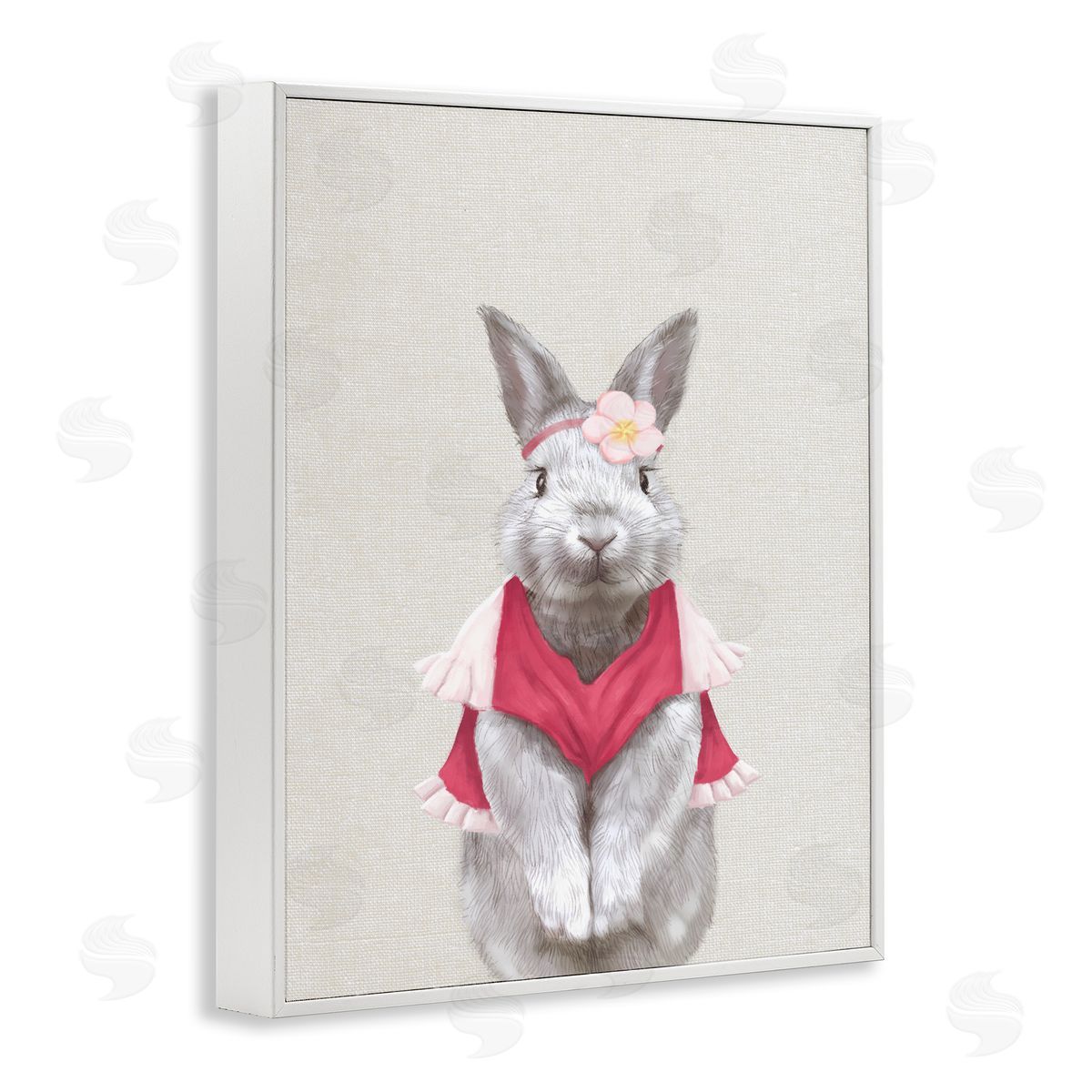 Bunny Rabbit Pink Clothes White Frame Print Wall Art, Home Decor by Ziwei Li
