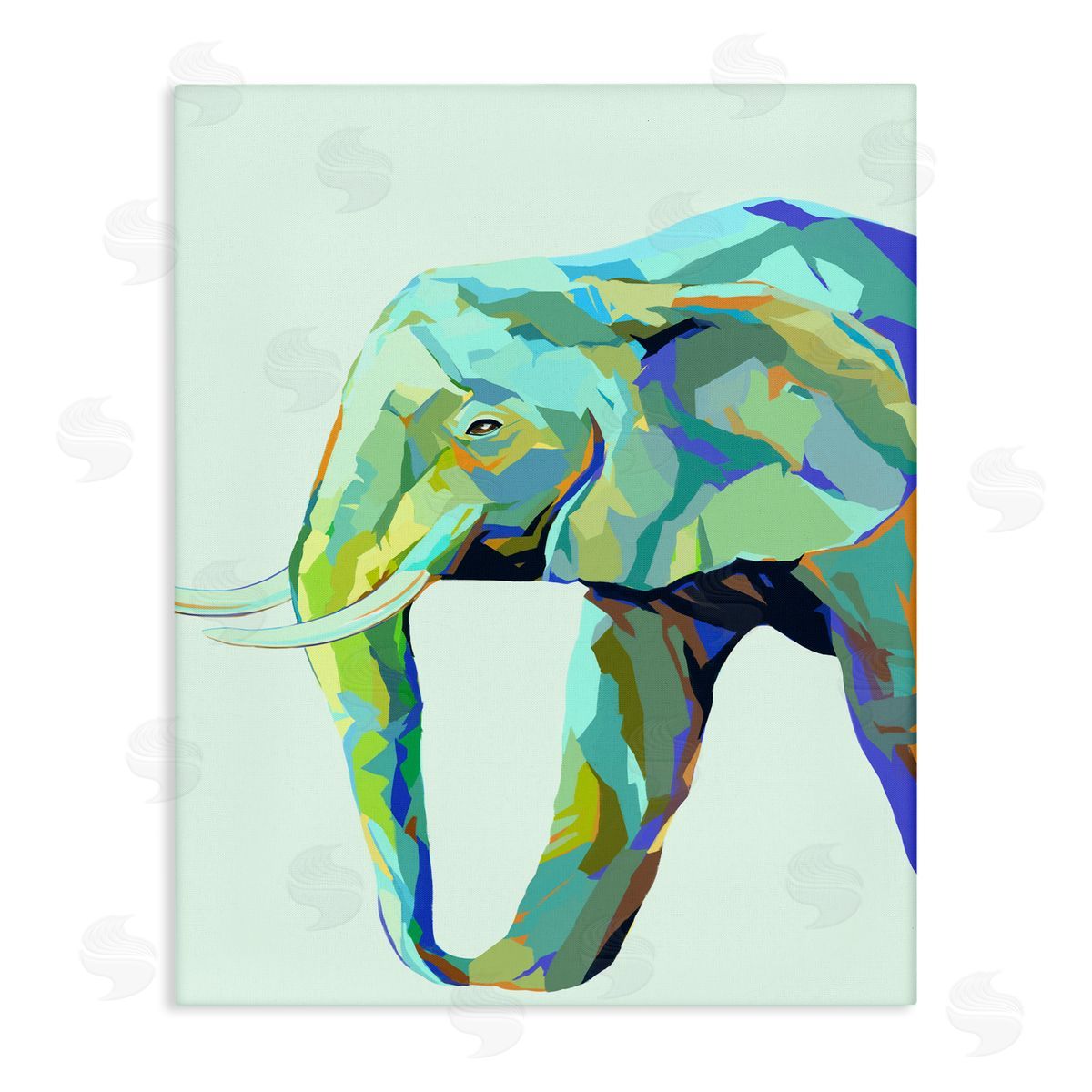 Elephant Abstract Shapes Blue Green Canvas Wall Art, Home Decor by Ziwei Li