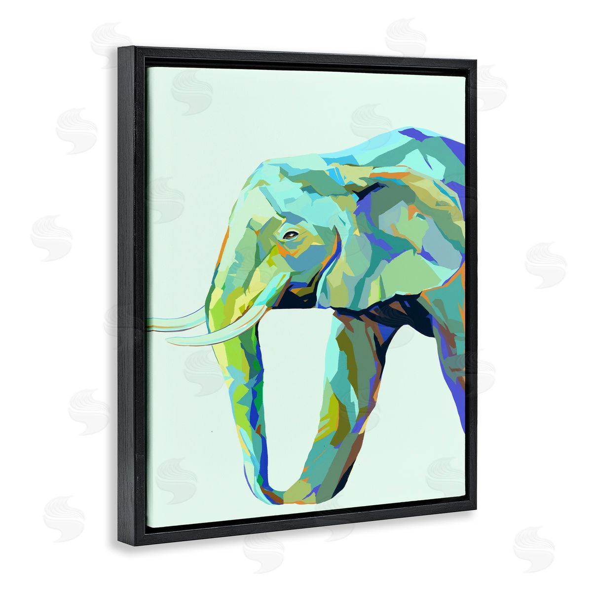 Elephant Abstract Shapes Blue Green Black Floating Frame Canvas Wall Art, Home Decor by Ziwei Li