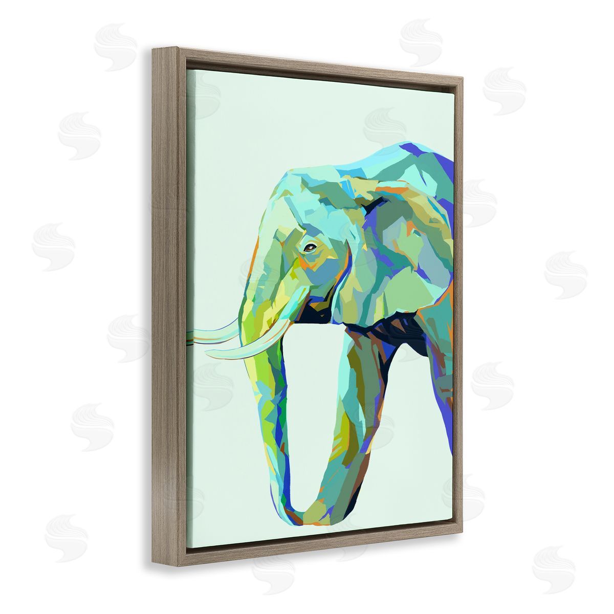 Elephant Abstract Shapes Blue Green Brown Floating Frame Canvas Wall Art, Home Decor by Ziwei Li