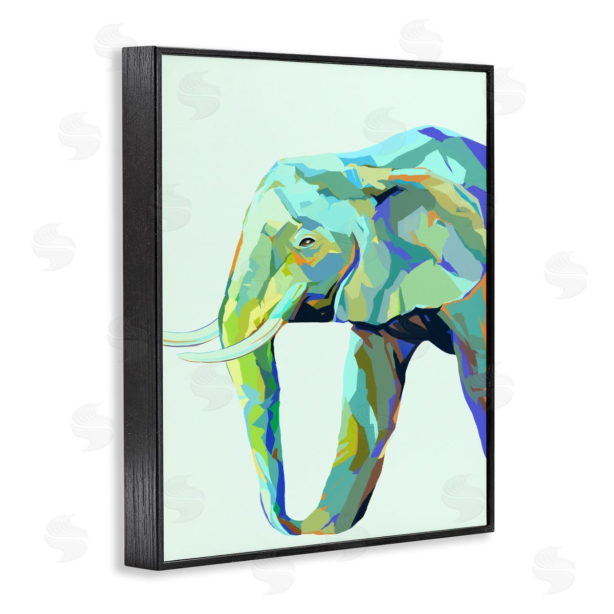 Elephant Abstract Shapes Blue Green Black Frame Print Wall Art, Home Decor by Ziwei Li