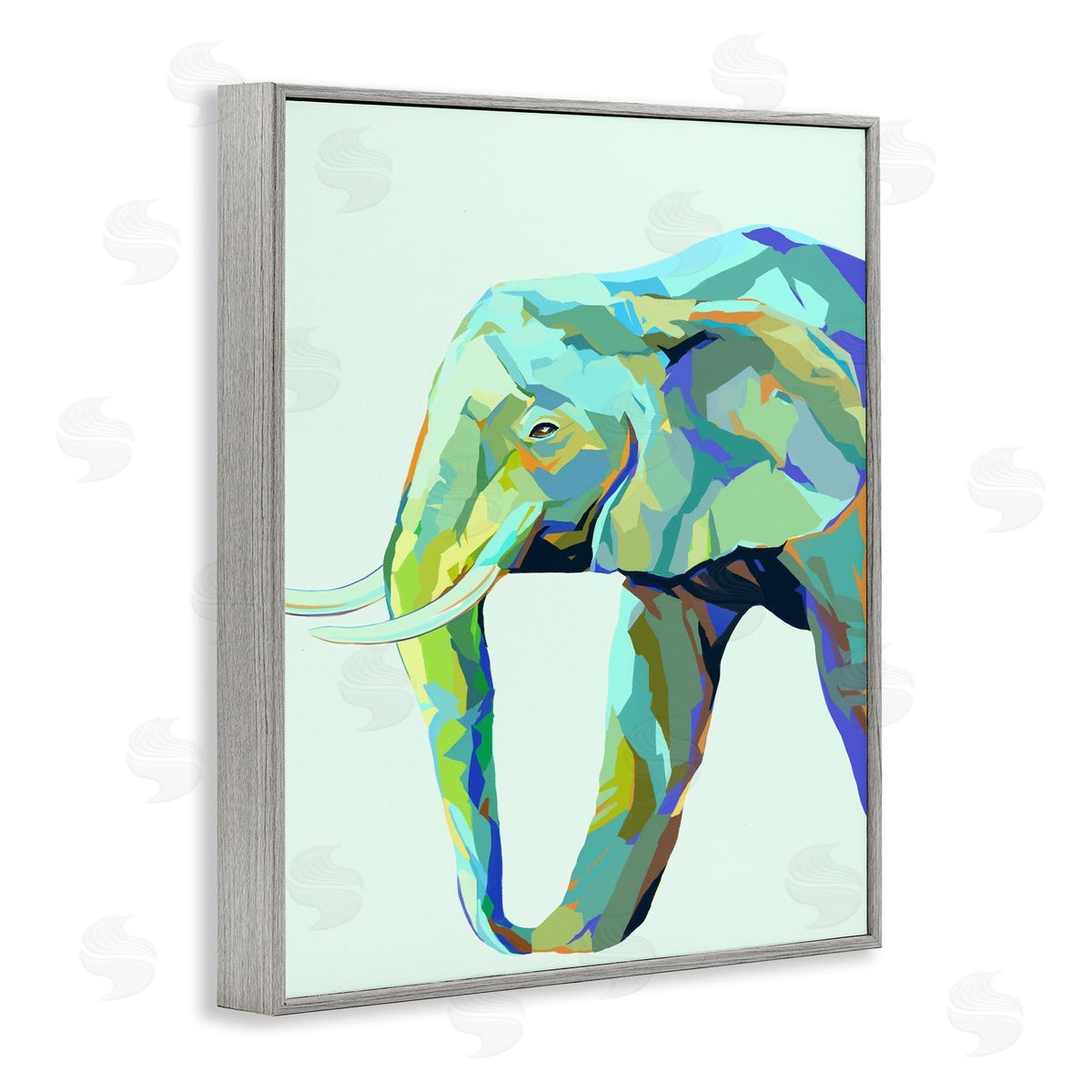 Elephant Abstract Shapes Blue Green Grey Frame Print Wall Art, Home Decor by Ziwei Li