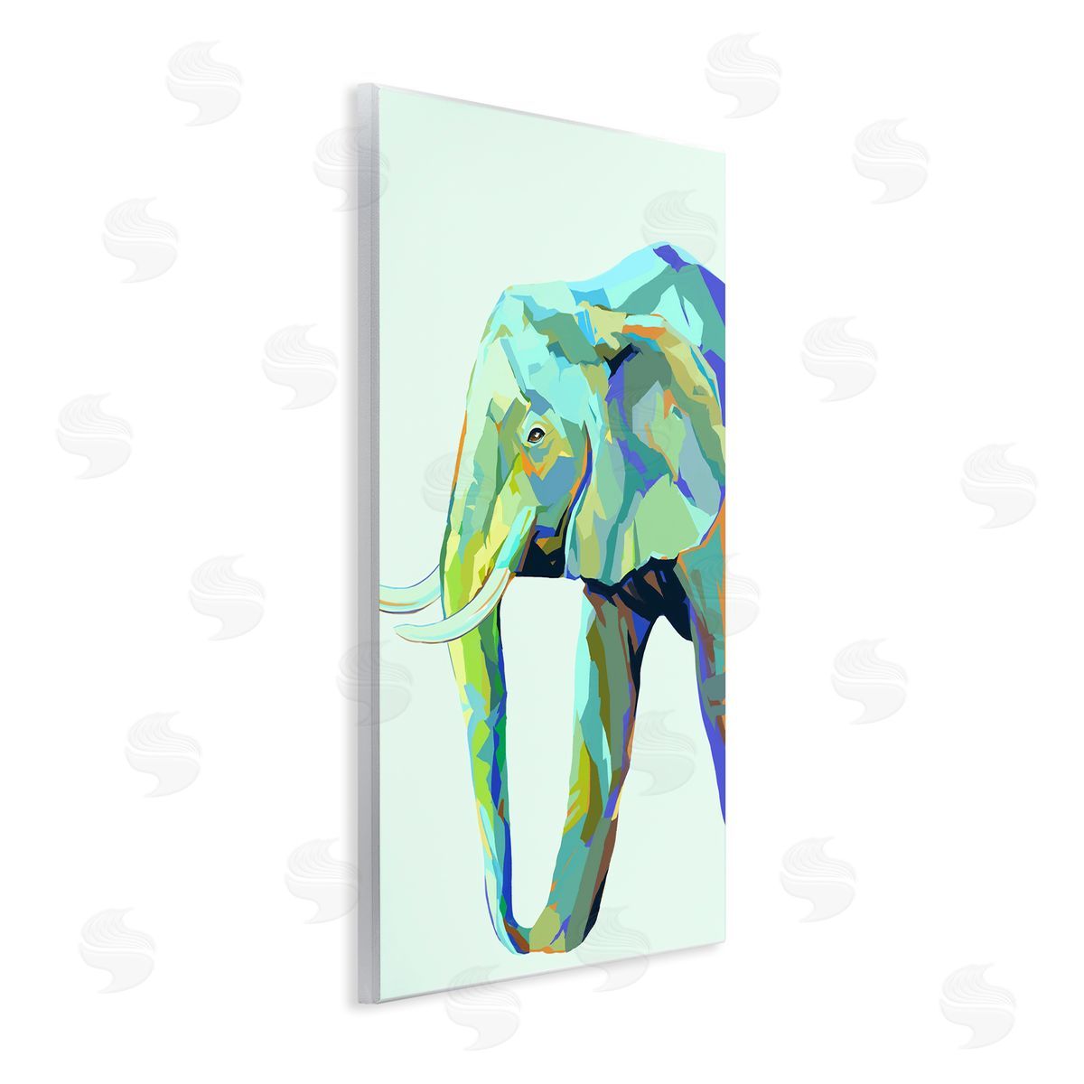 Elephant Abstract Shapes Blue Green Wood Plaque Wall Art, Home Decor by Ziwei Li