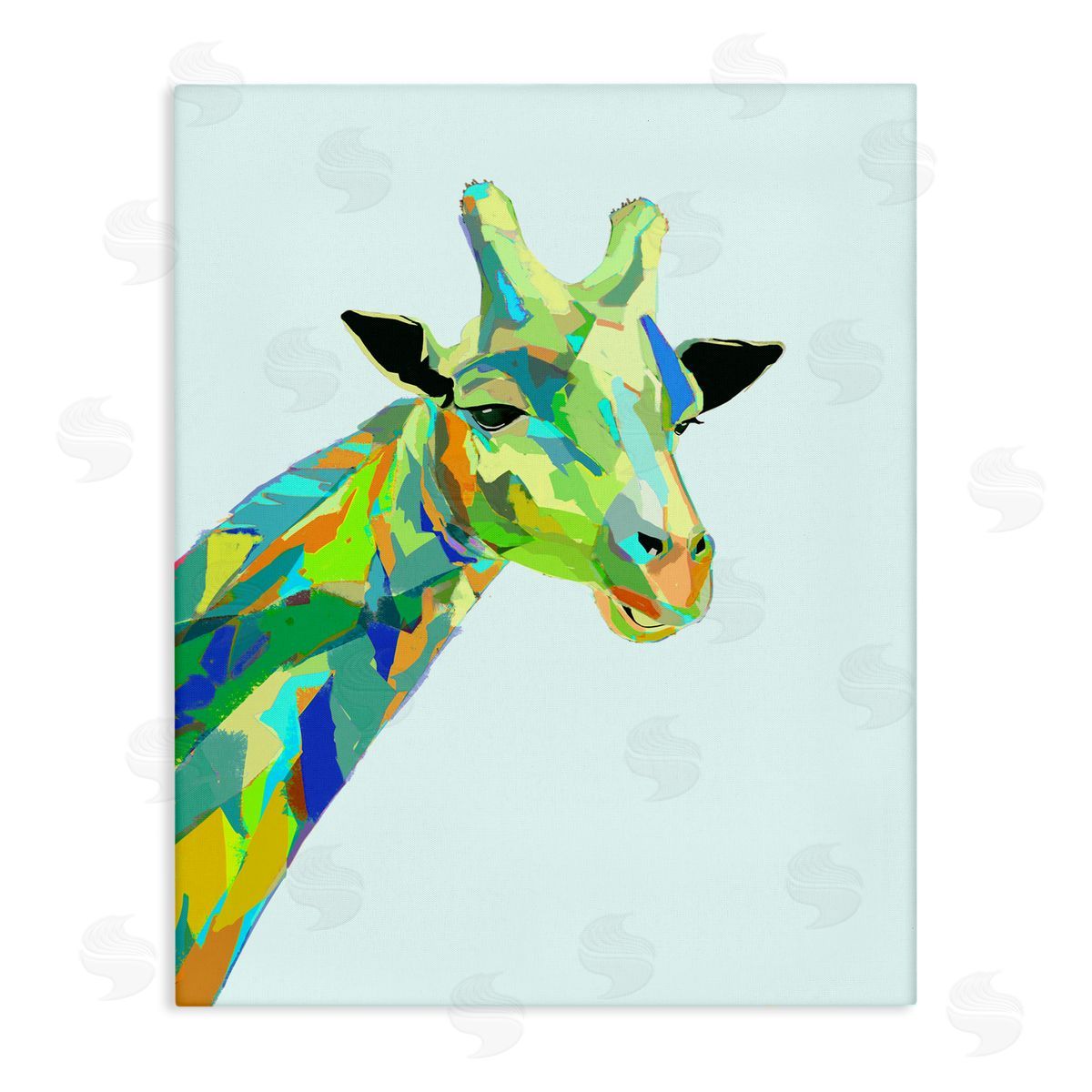 Giraffe Abstract Shapes Blue Green Canvas Wall Art, Home Decor by Ziwei Li