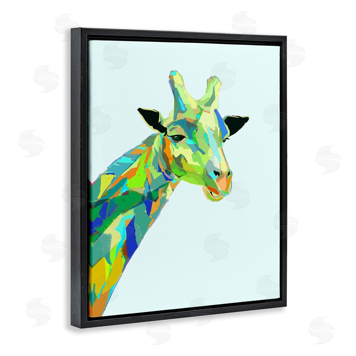 Giraffe Abstract Shapes Blue Green Black Floating Frame Canvas Wall Art, Home Decor by Ziwei Li
