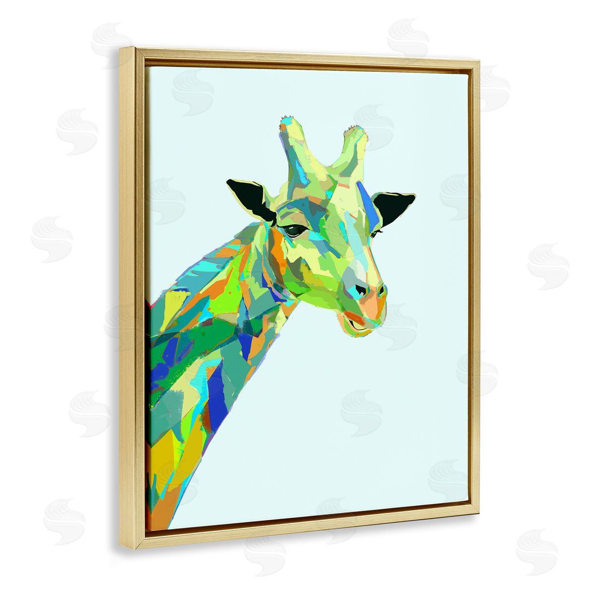 Giraffe Abstract Shapes Blue Green Gold Floating Frame Canvas Wall Art, Home Decor by Ziwei Li