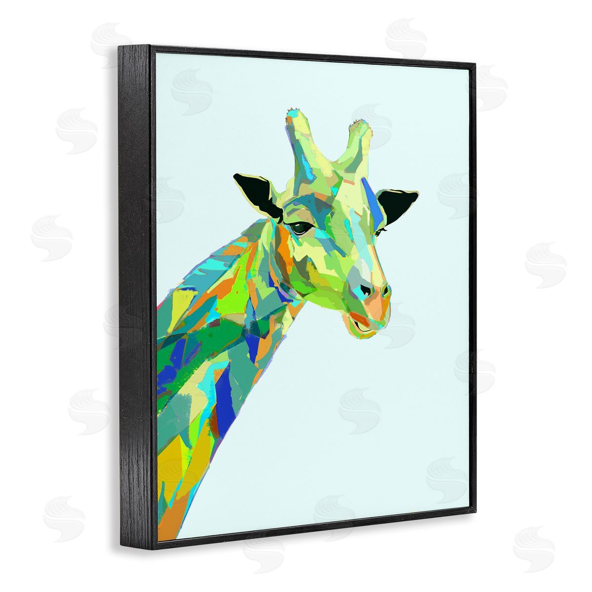 Giraffe Abstract Shapes Blue Green Black Frame Print Wall Art, Home Decor by Ziwei Li