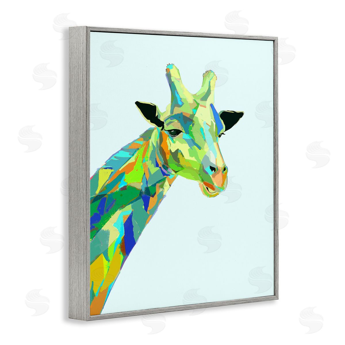 Giraffe Abstract Shapes Blue Green Grey Frame Print Wall Art, Home Decor by Ziwei Li