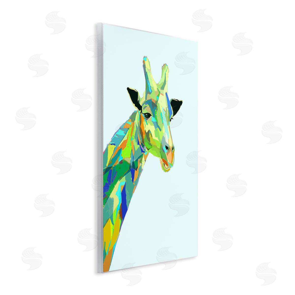 Giraffe Abstract Shapes Blue Green Wood Plaque Wall Art, Home Decor by Ziwei Li