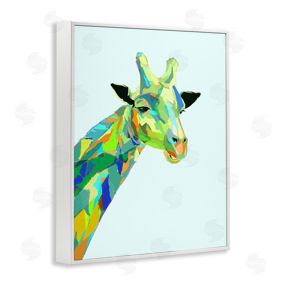 Giraffe Abstract Shapes Blue Green White Frame Print Wall Art, Home Decor by Ziwei Li