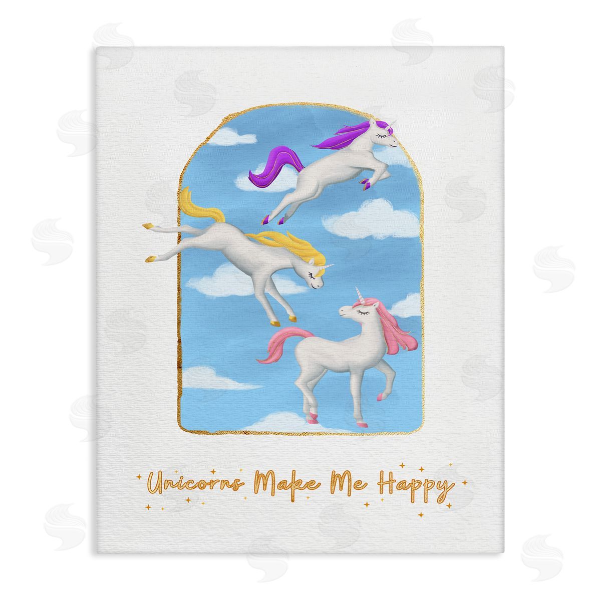 Unicorns Make Me Happy Sky Blue Canvas Wall Art, Home Decor by Ziwei Li