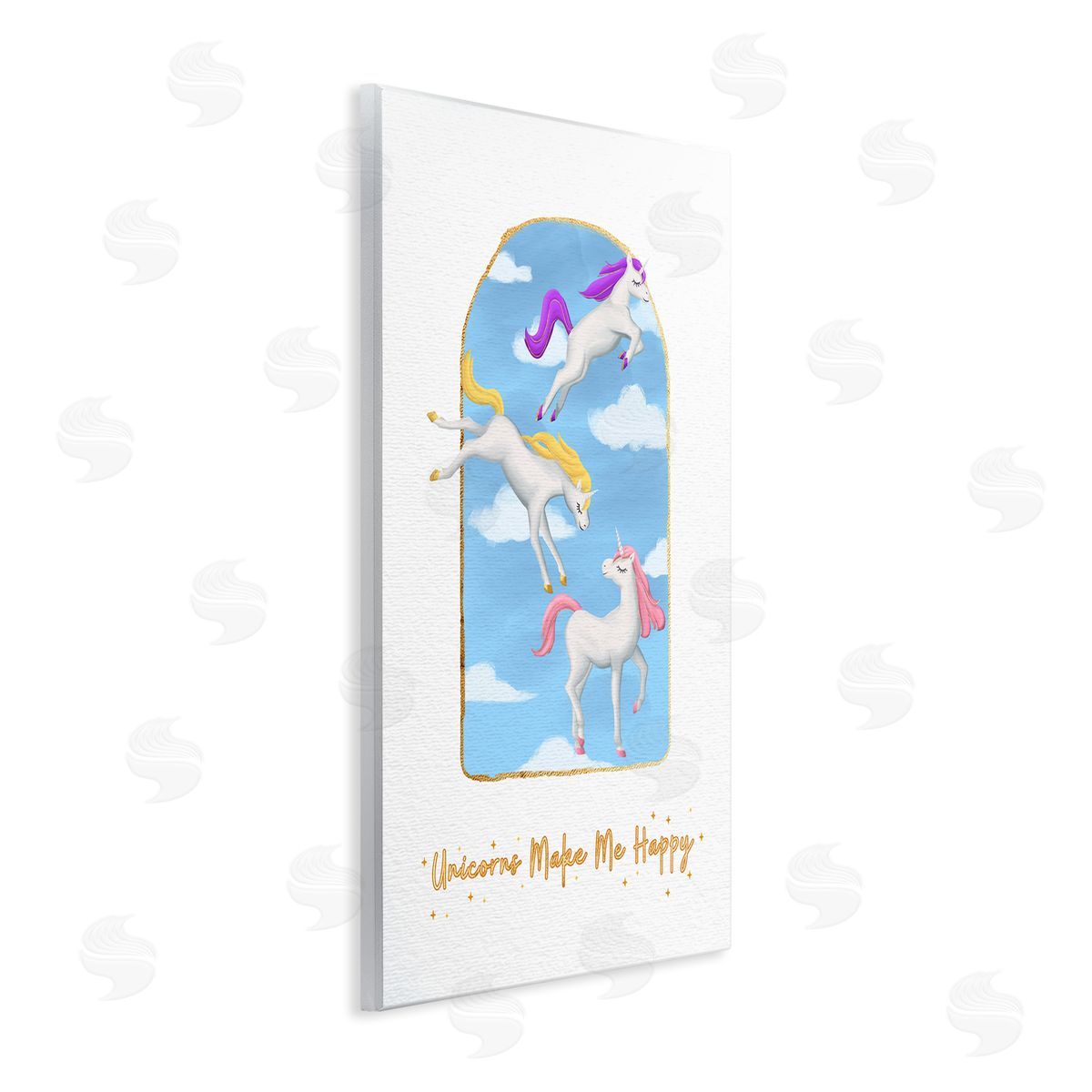 Unicorns Make Me Happy Sky Blue Wood Plaque Wall Art, Home Decor by Ziwei Li
