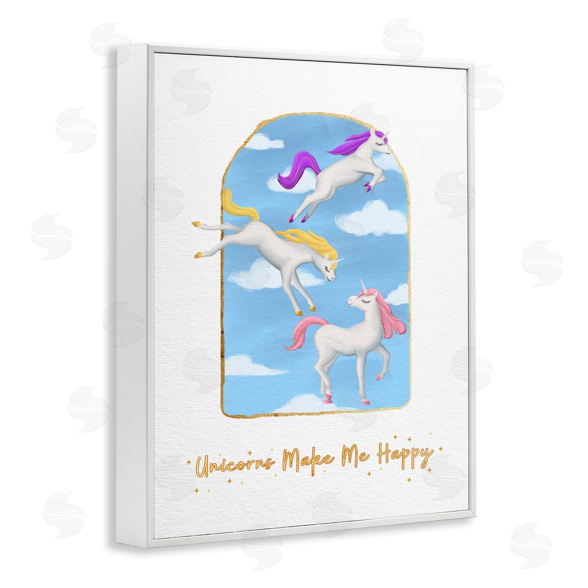 Unicorns Make Me Happy Sky Blue White Frame Print Wall Art, Home Decor by Ziwei Li