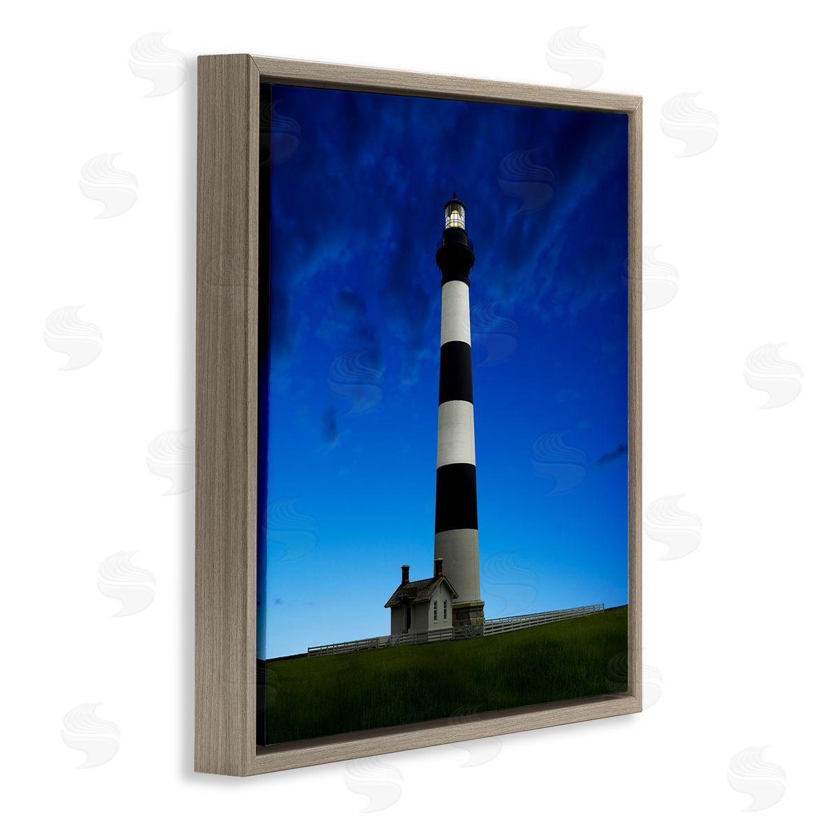 Lighthouse Blue Sky Farm Brown Floating Frame Canvas Wall Art, Home Decor by James McLoughlin