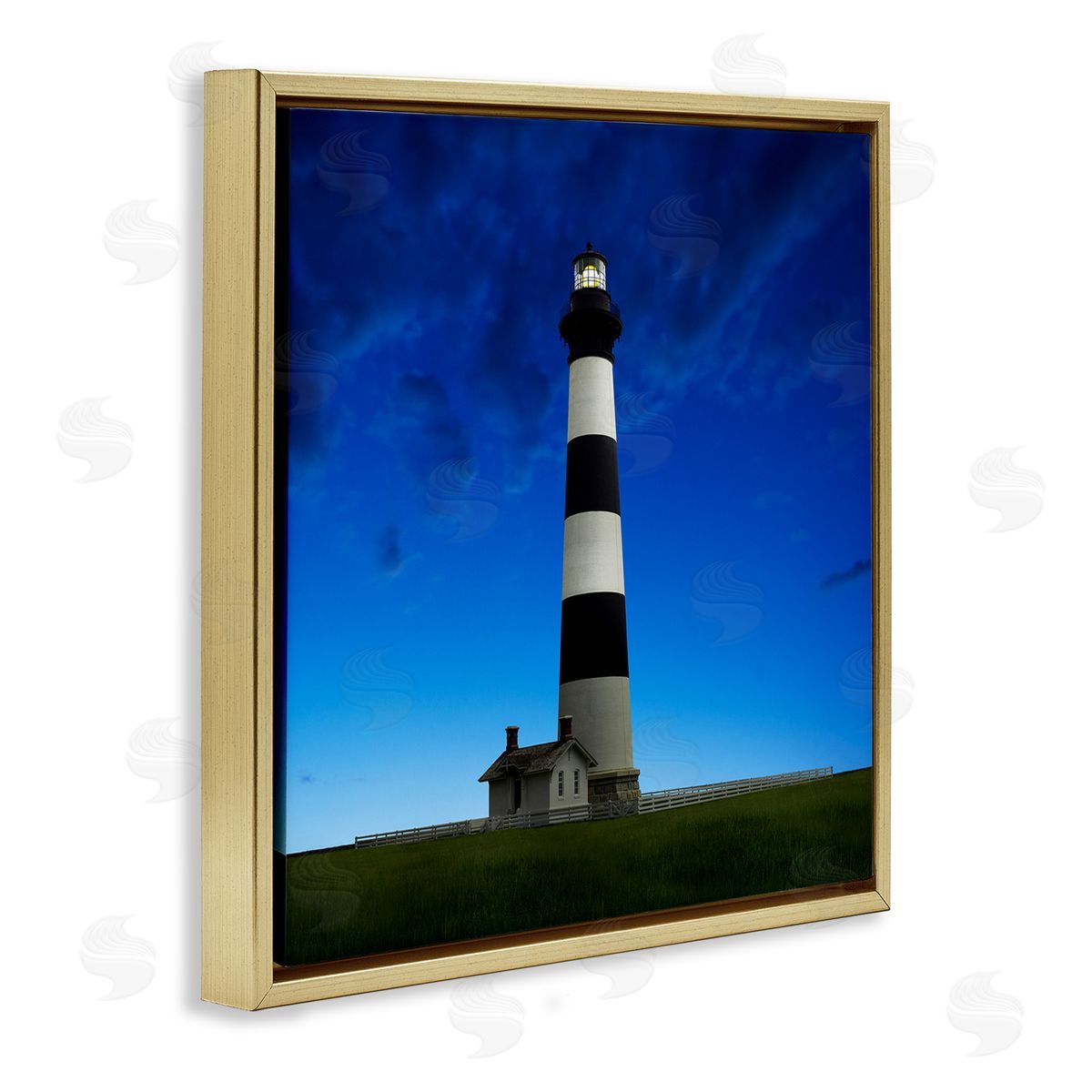Lighthouse Blue Sky Farm Gold Floating Frame Canvas Wall Art, Home Decor by James McLoughlin