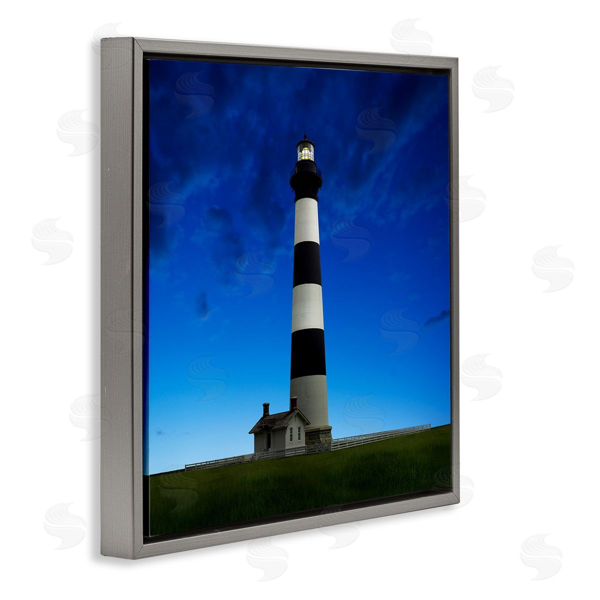 Lighthouse Blue Sky Farm Grey Floating Frame Canvas Wall Art, Home Decor by James McLoughlin