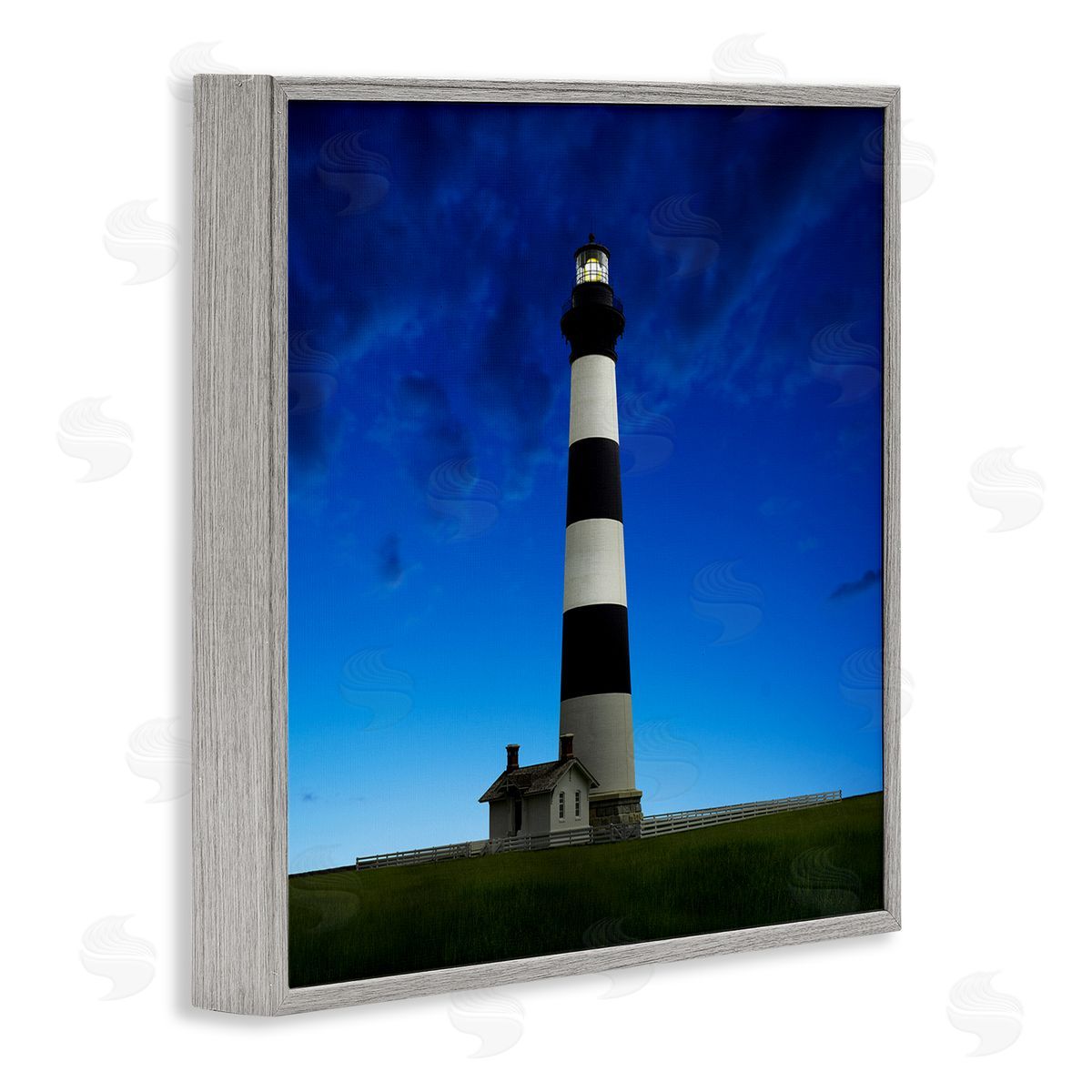 Lighthouse Blue Sky Farm Grey Frame Print Wall Art, Home Decor by James McLoughlin