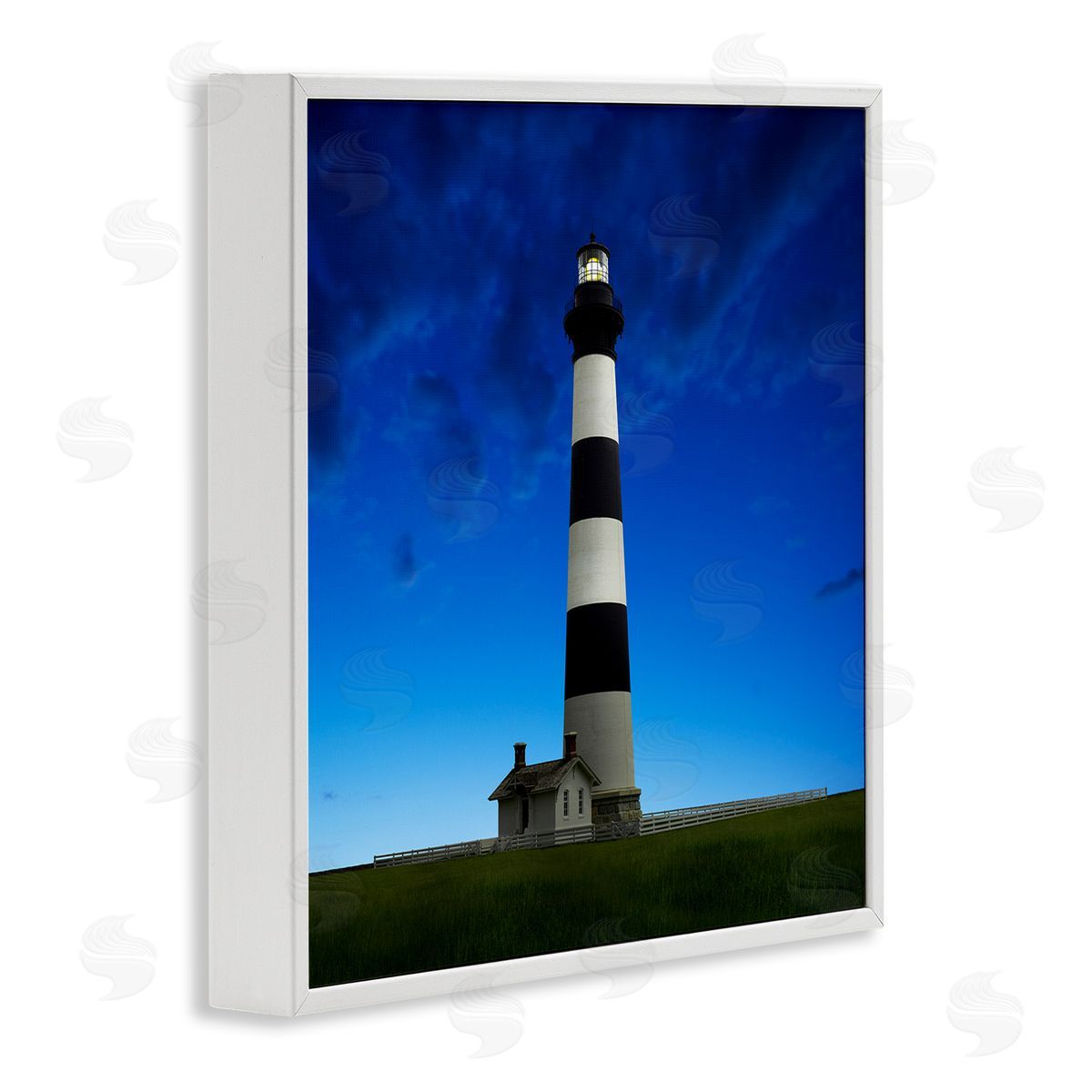 Lighthouse Blue Sky Farm White Frame Print Wall Art, Home Decor by James McLoughlin