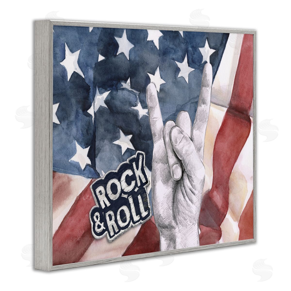 Rock And Roll American Flag Grey Frame Print Wall Art, Home Decor by Jennifer Paxton Parker