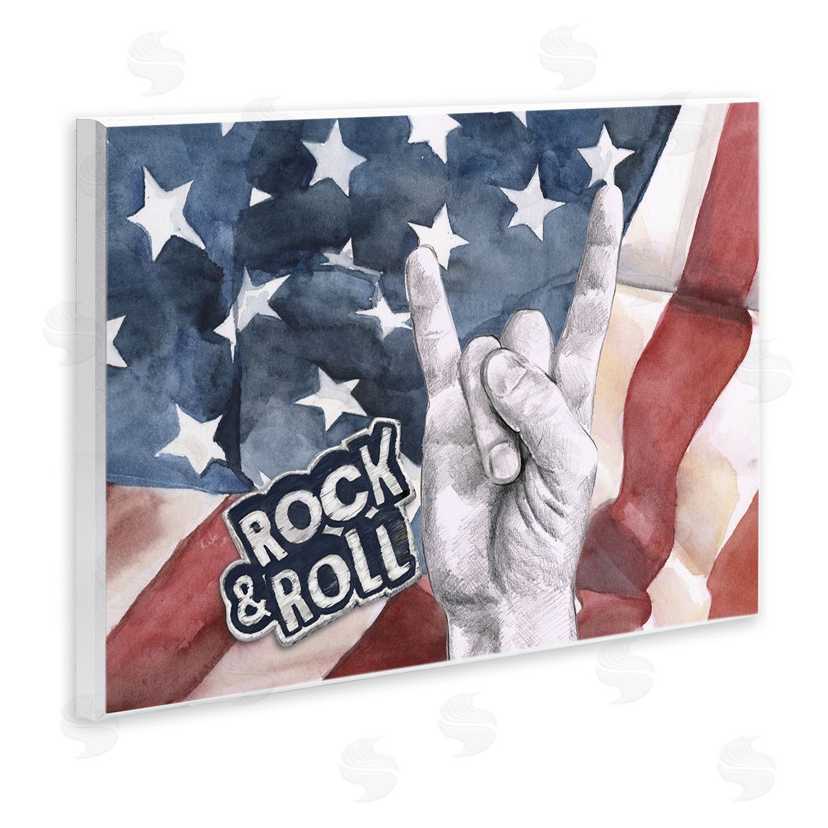 Rock And Roll American Flag Wood Plaque Wall Art, Home Decor by Jennifer Paxton Parker
