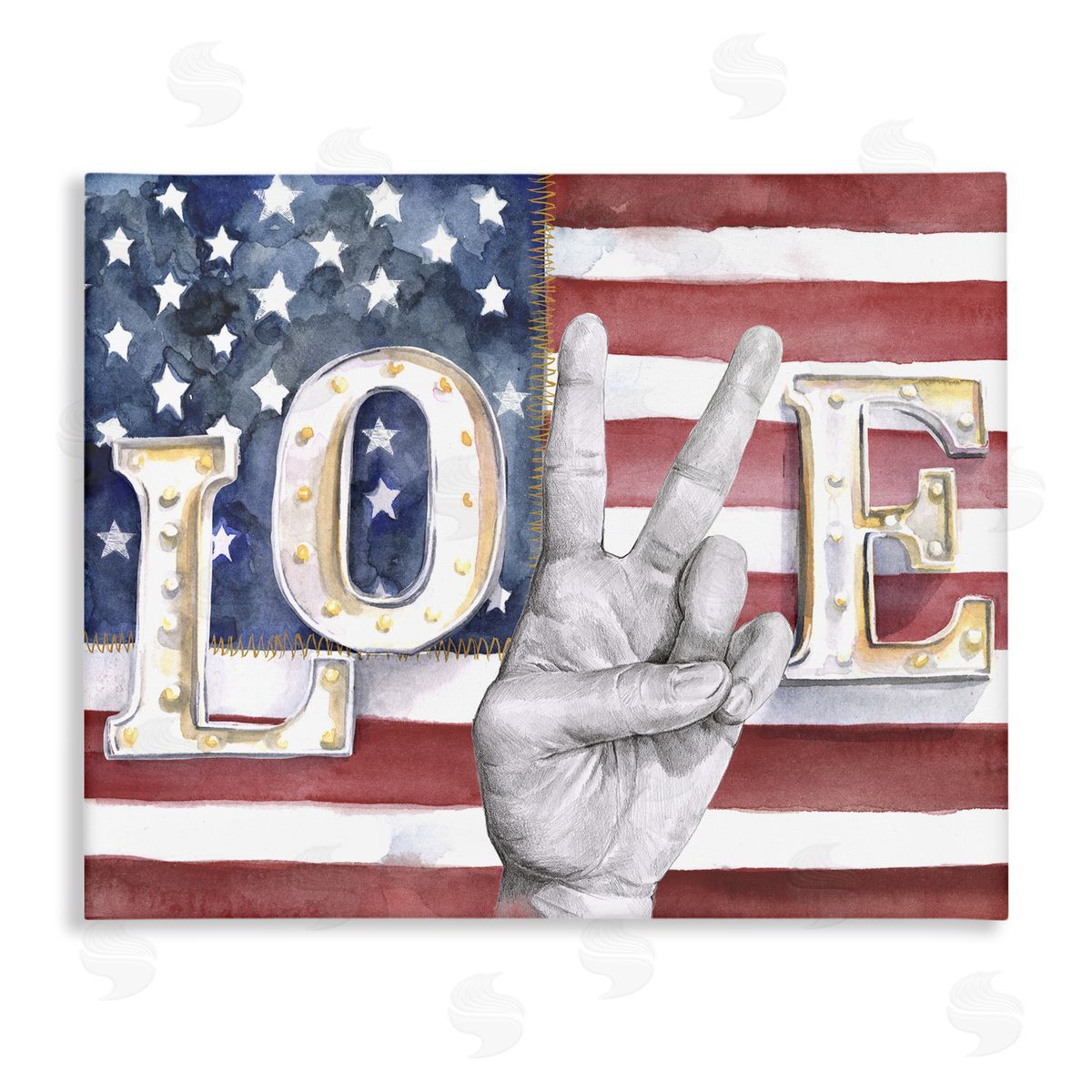 Love Peace Sign American Flag Canvas Wall Art, Home Decor by Jennifer Paxton Parker