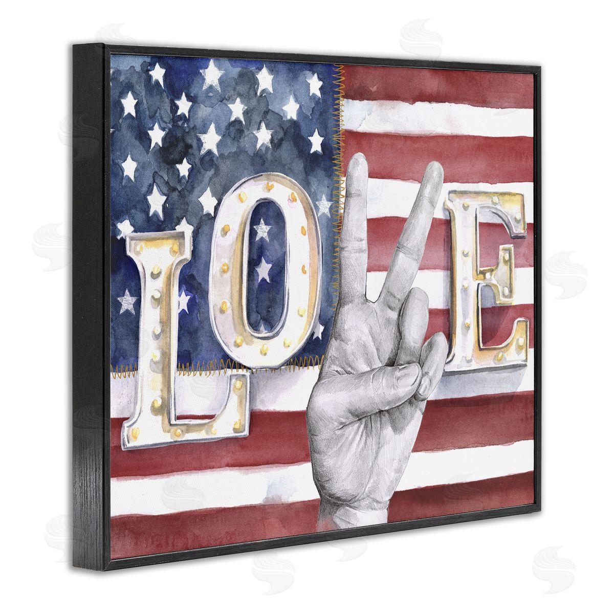 Love Peace Sign American Flag Black Frame Print Wall Art, Home Decor by Jennifer Paxton Parker