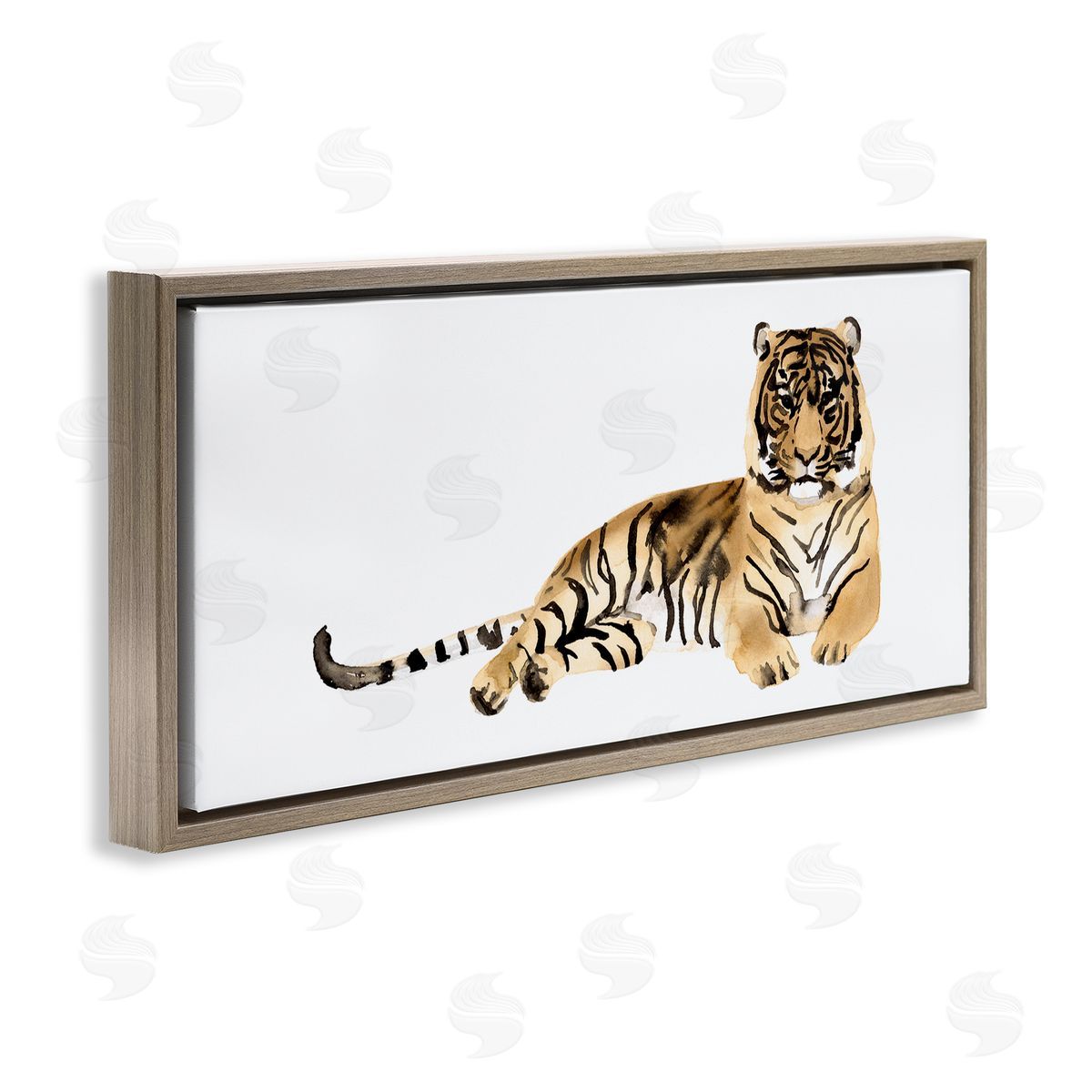 Tiger Resting Orange Ink Watercolor Brown Floating Frame Canvas Wall Art, Home Decor by Victoria Borges