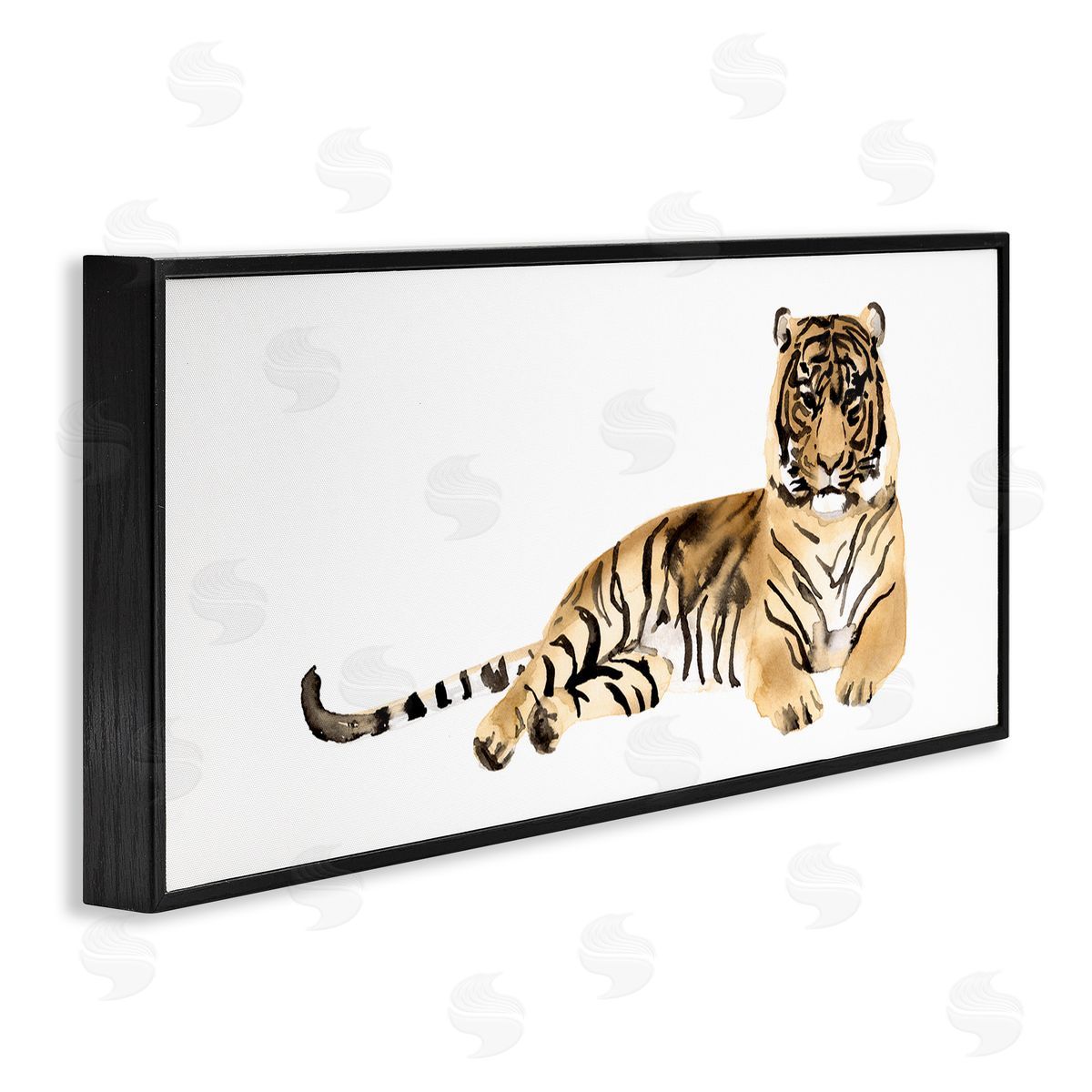 Tiger Resting Orange Ink Watercolor Black Frame Print Wall Art, Home Decor by Victoria Borges