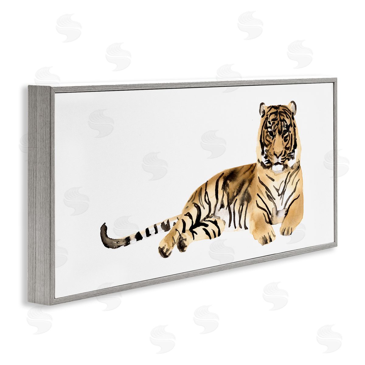 Tiger Resting Orange Ink Watercolor Grey Frame Print Wall Art, Home Decor by Victoria Borges
