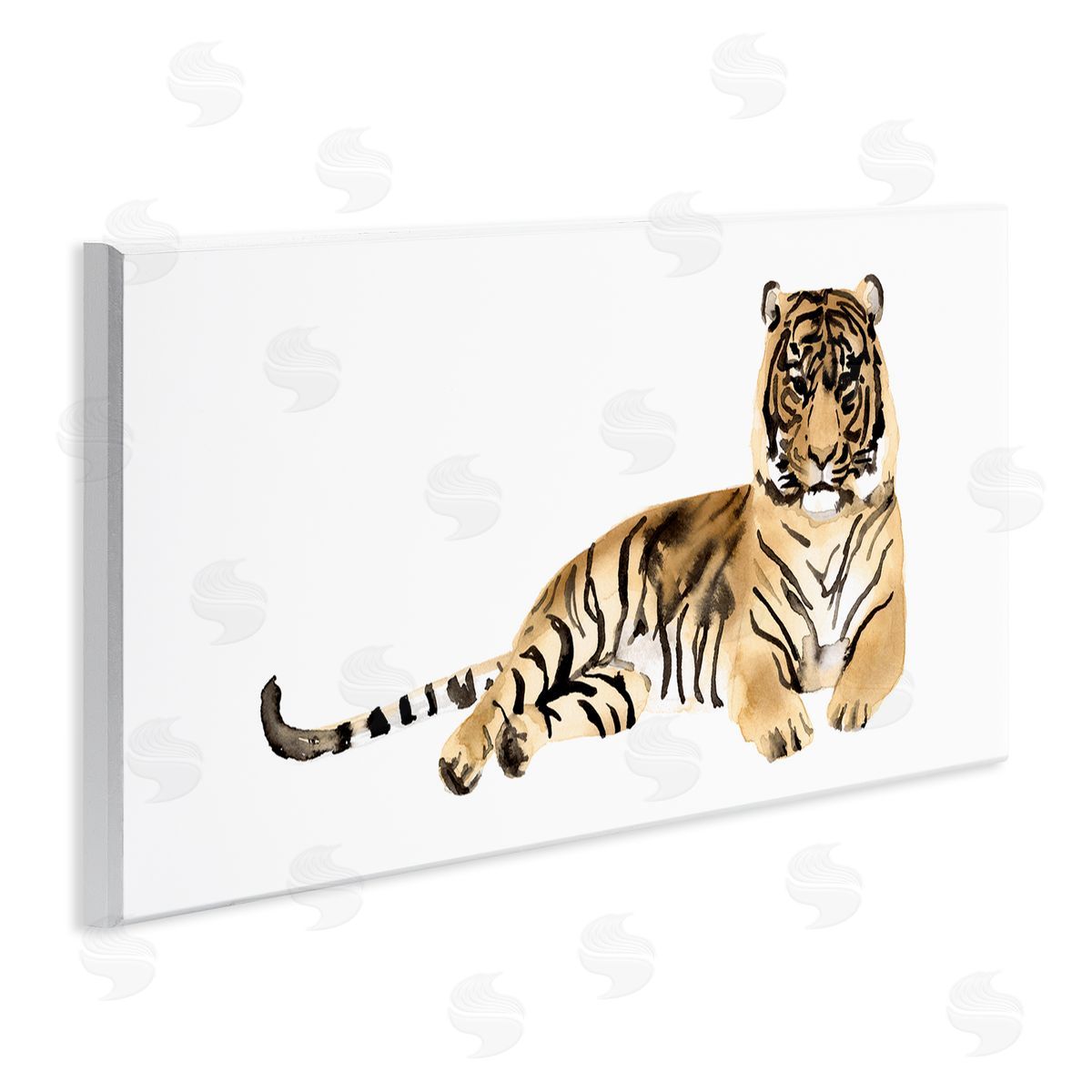 Tiger Resting Orange Ink Watercolor Wood Plaque Wall Art, Home Decor by Victoria Borges